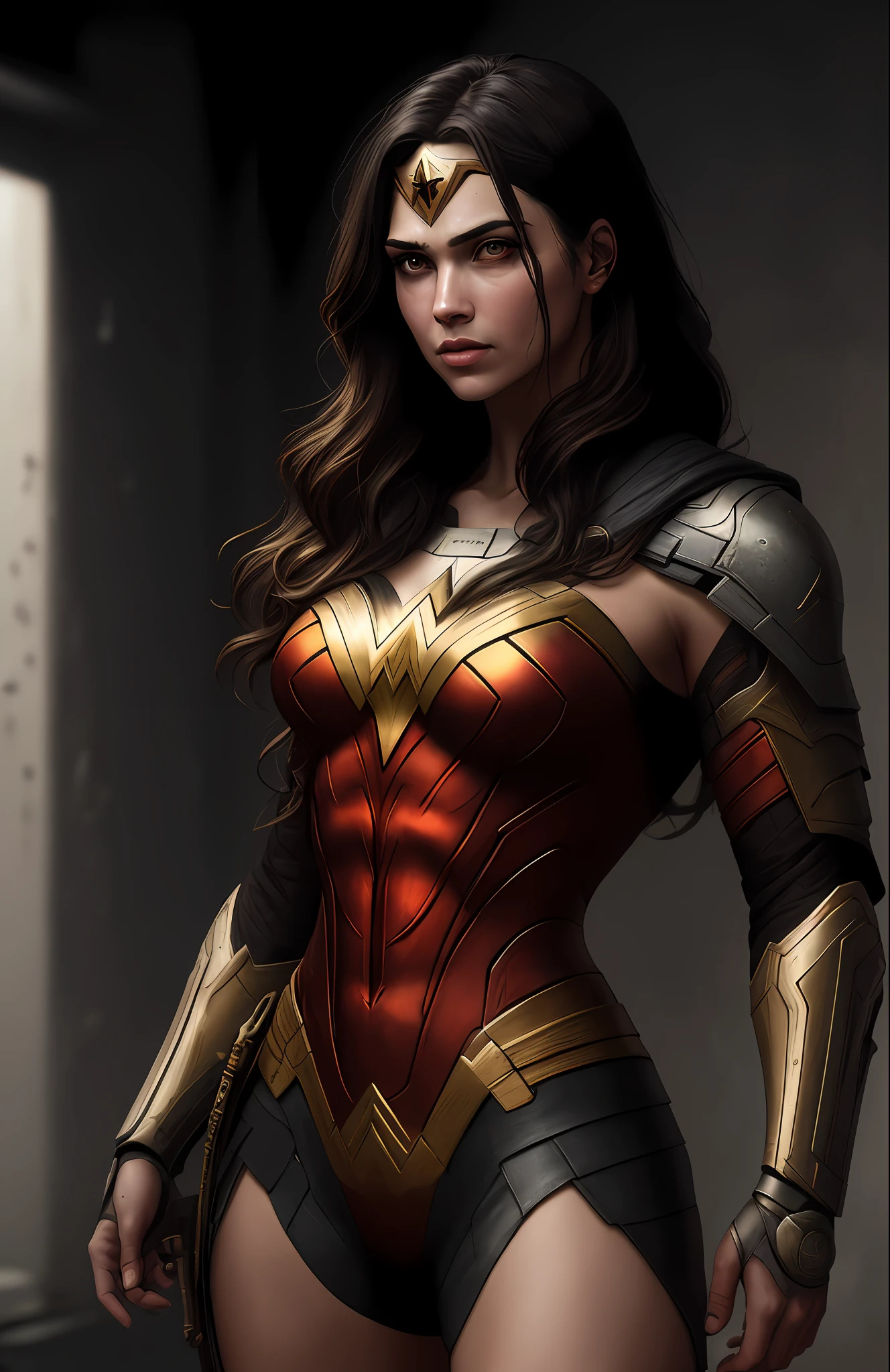 (dark shot: 1.1), epic realistic, God Wonder Woman from DC, yellow gradient, black, brown and magenta color scheme, grunge aesthetic!!! graffiti tag wall background, art by Greg Rutkowski and artgerm, soft cinematic light, Adobe Lightroom, darkroom, HDR, intricate, highly detailed, (depth of field: 1.4), faded, (neutral colors: 1.2), (hdr: 1.4), (muted colors: 1.2), hyper-detail (artstation: 1.4), cinematic, warm light, dramatic light (complex details: 1.1)