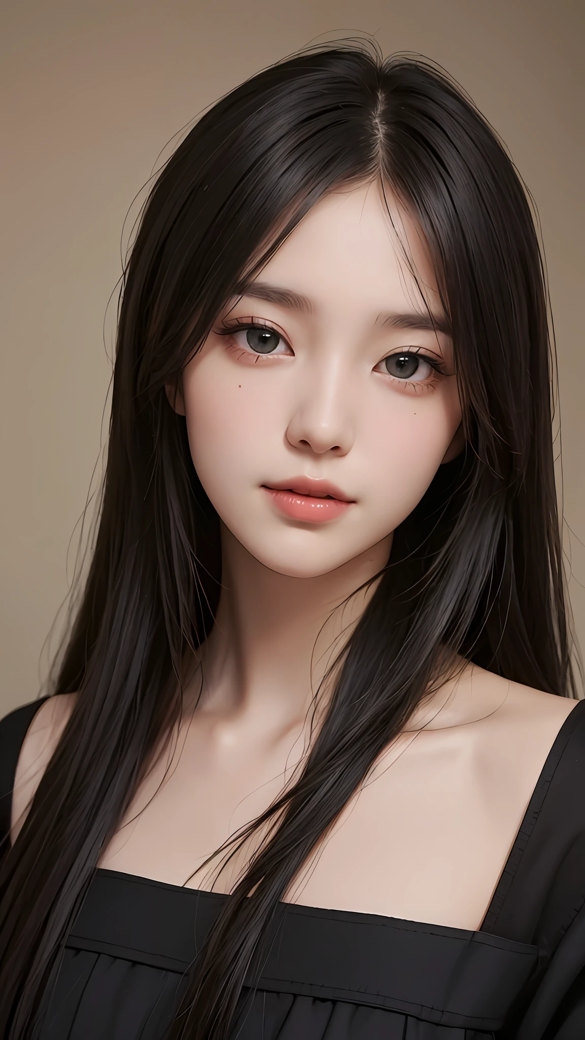 masterpiece, best picture quality, high quality, beautiful girl, Japanese, Japanese school girl, popular Korean makeup, detailed, swollen eyes, detailed eyes, detailed skin, beautiful skin, ultra high resolution, (reality: 1.4), very beautiful, slightly younger face, beautiful skin, slender, (ultra realistic), (illustration), (high resolution), (8K), (highly detailed), (best illustration), (beautifully detailed eyes), (super detailed), (wallpaper), (detailed face), looking at viewer, fine details, detailed face, pureerosfaceace_v1, smiling, looking straight ahead, looking straight ahead, angle from waist up, realistic photo, bright lighting, professional lighting, black hair (some green), long hair, dark ruins, big red moon, gorgeous red and black dress, mature woman, long stylish bangs,