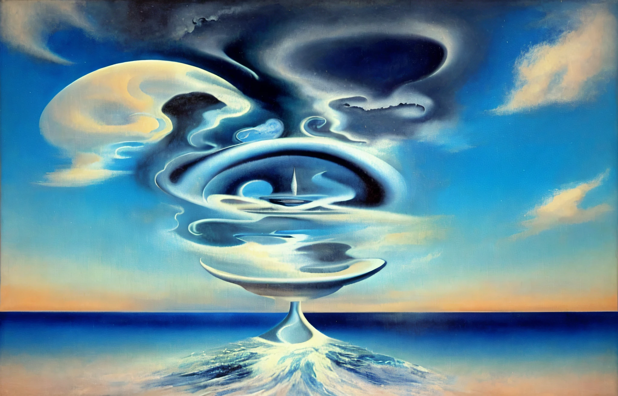Big cloud paintings coming out of the waves, Surrealist art, (Surrealism))), Abstract Surrealism, Surrealism !!,Surrealist Art, Surrealist Art, Surrealist Artwork, Dali, Surrealism!, Surrealist style, Masterpiece of abstract Surrealism, Masterpiece of Surrealism, Surrealist background, Surrealist painting, Salvador Dalí, Surrealist art style, abstract surrealism
