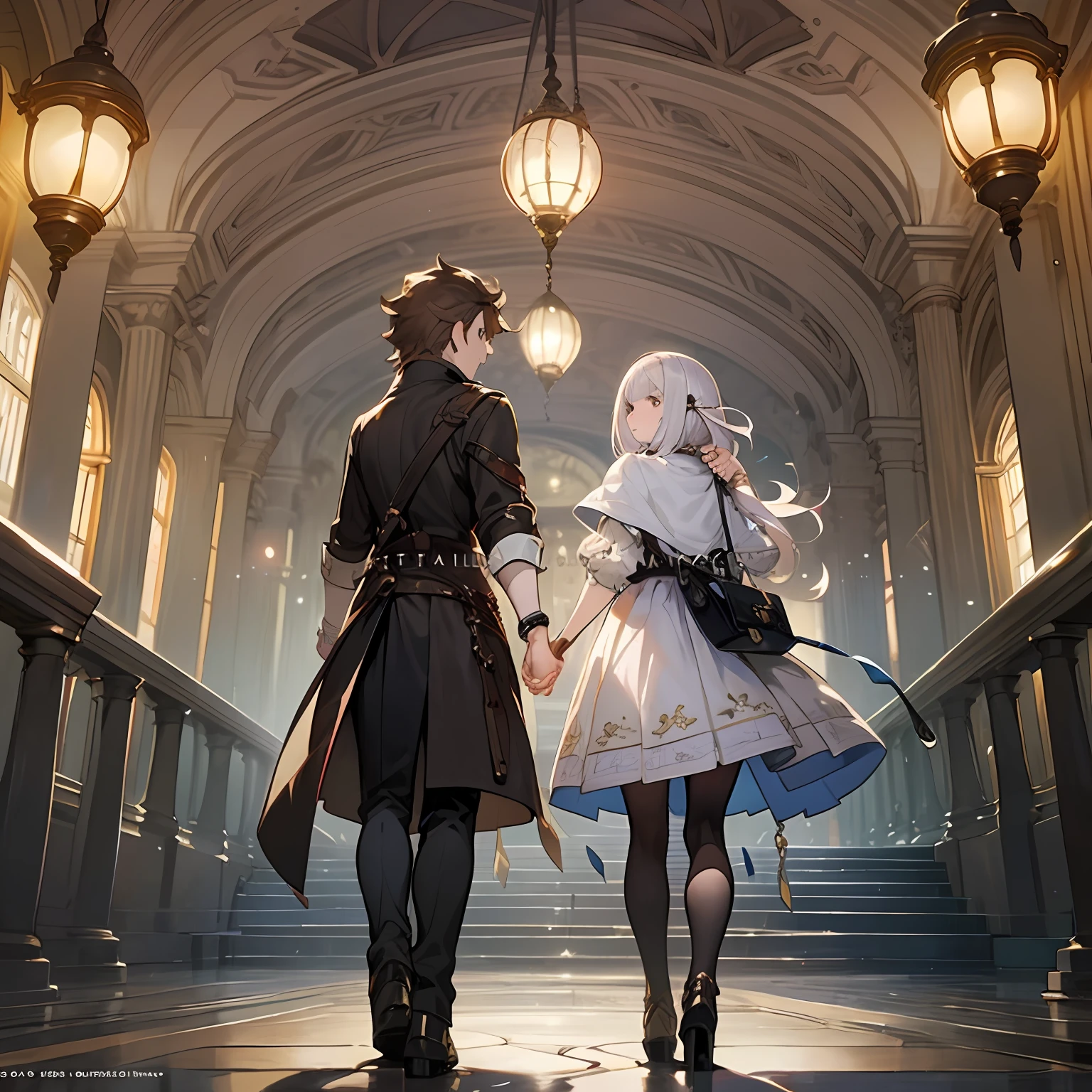 a couple of anime characters standing next to each other, octopath traveler, romance book cover, boris valejo. octopath traveler, octopath traveller style, hands holding big glowing orbs, artbook artwork, full art illustration, official art, official artwork hdr, promotional art, character album cover, light novel cover art, official artwork, romance novel cover