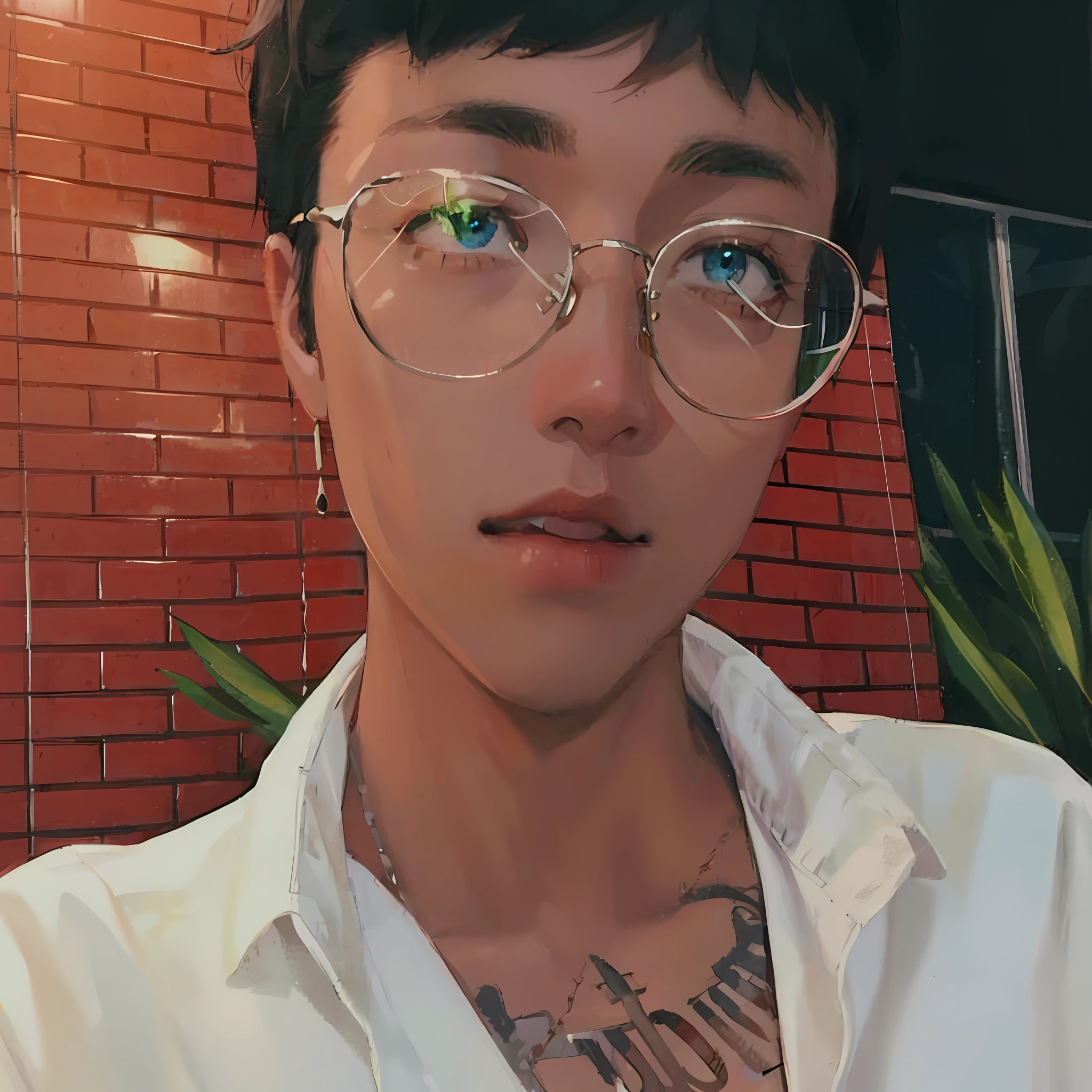 1boy, apple, bag, bangs, berry, black hair, black shirt, blue eyes, hair between eyes, jewelry, leaf, looking at viewer, male focus, necklace, pants, shirt, solo, watch, white pants, wristwatch, messy hair, trending on artstation, 8k resolution, highly detailed, anatomically correct, sharp image, digital painting, concept art, trending on pixiv, style of makoto shinkai,