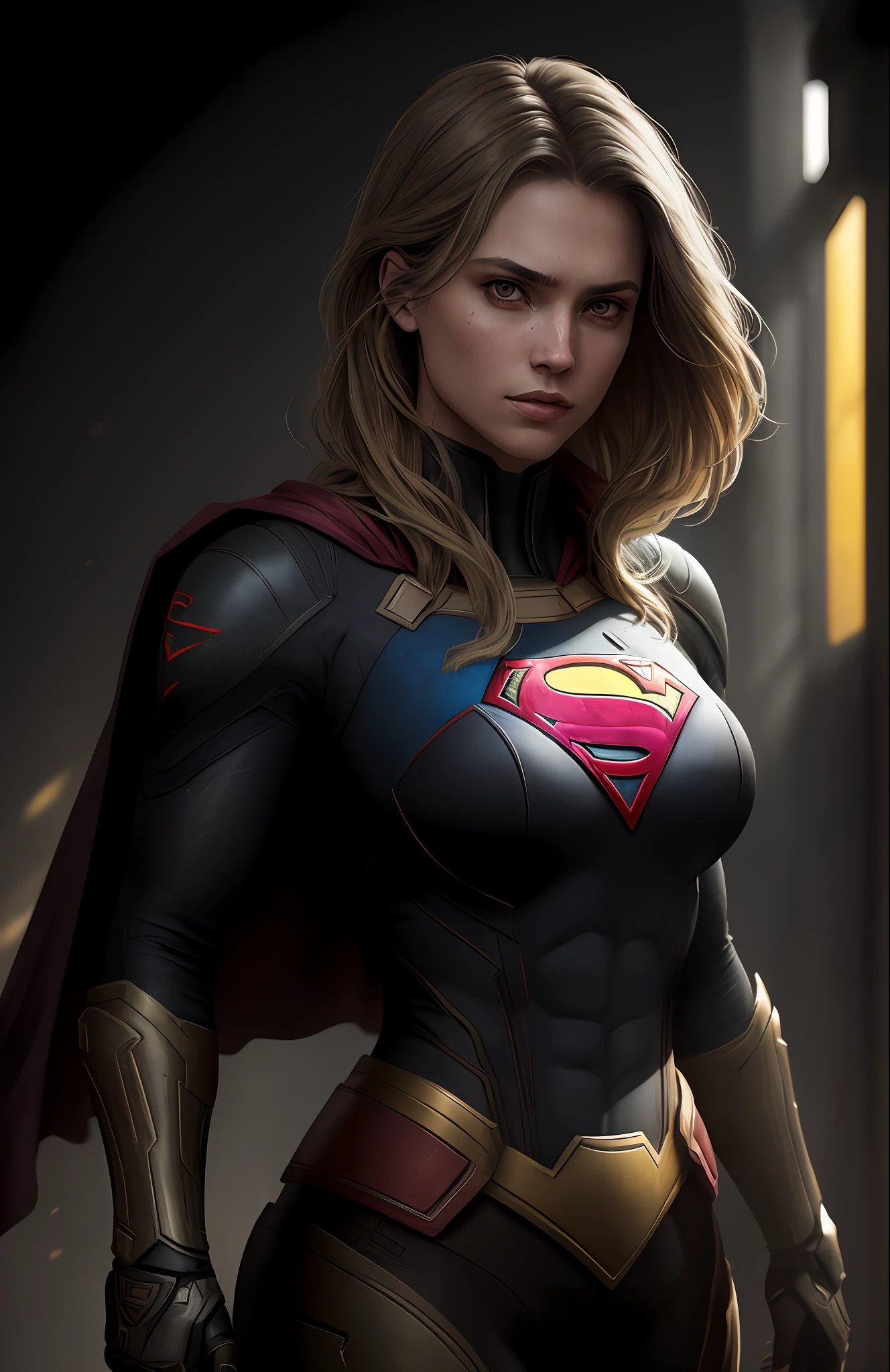 (dark shot: 1.1), epic realistic, Horseman of the Apocalypse Supergirl from DC, yellow gradient, black, brown and magenta color scheme, grunge aesthetic!!! graffiti tag wall background, art by Greg Rutkowski and artgerm, soft cinematic light, Adobe Lightroom, darkroom, HDR, intricate, highly detailed, (depth of field: 1.4), faded, (neutral colors: 1.2), (hdr: 1.4), (muted colors: 1.2), hyper-detail (artstation: 1.4), cinematic, warm light, dramatic light (complex details: 1.1)