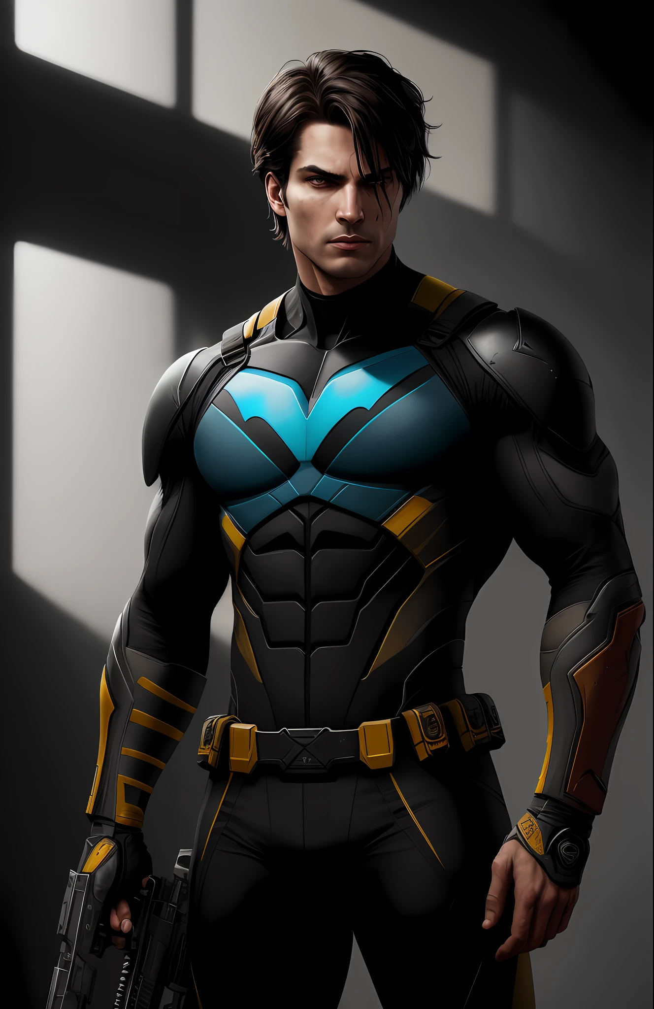 (dark shot: 1.1), epic realistic, God Nightwing from DC, yellow gradient, black, brown and magenta color scheme, grunge aesthetics!!! graffiti tag wall background, art by Greg Rutkowski and artgerm, soft cinematic light, Adobe Lightroom, darkroom, HDR, intricate, highly detailed, (depth of field: 1.4), faded, (neutral colors: 1.2), (hdr: 1.4), (muted colors: 1.2), hyper-detail (artstation: 1.4), cinematic, warm light, dramatic light (complex details: 1.1)