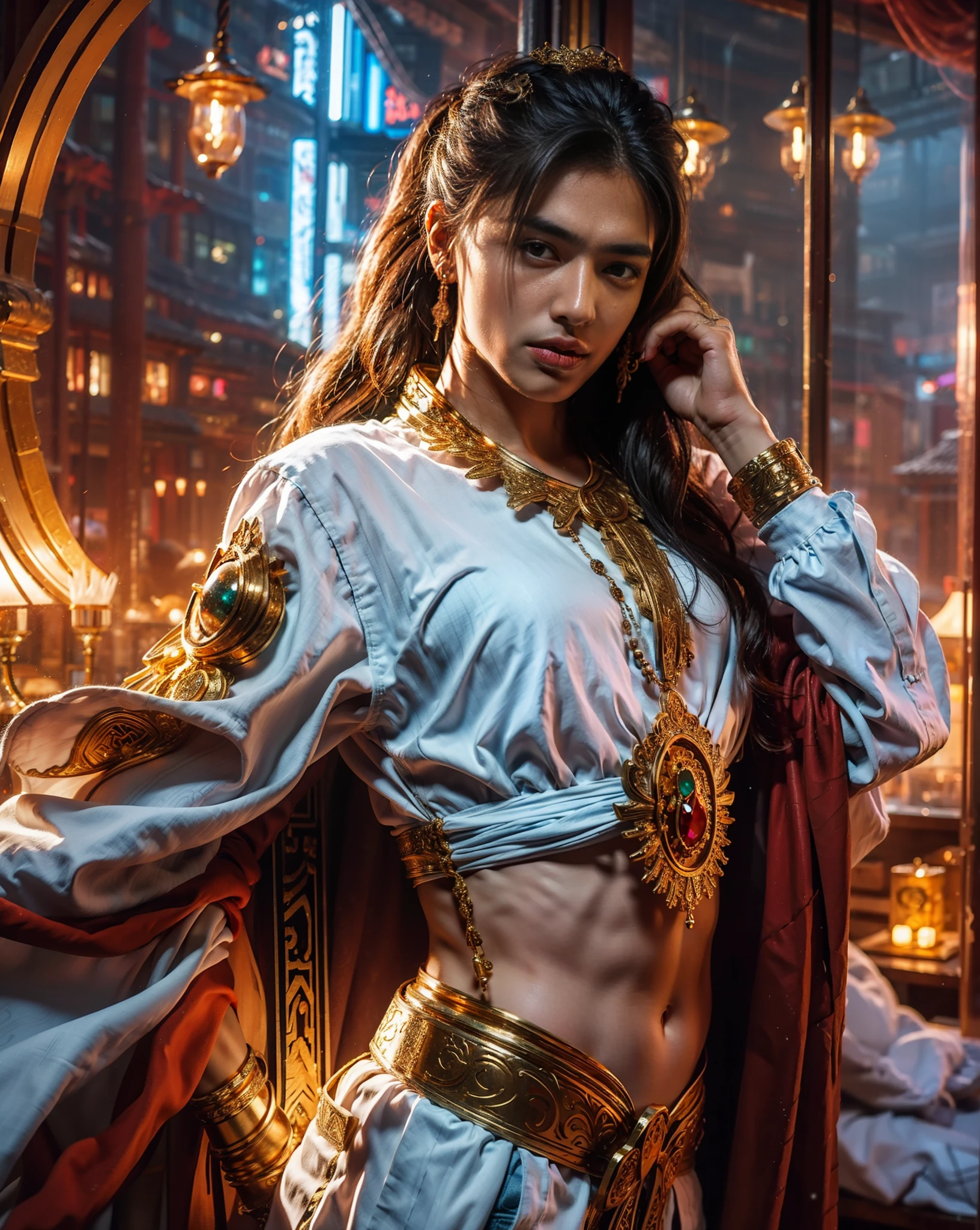 (man:1.5), sexy pose, intricate cloth, intricate jewellery, (((zodiac))), masterpiece, best quality, 16k