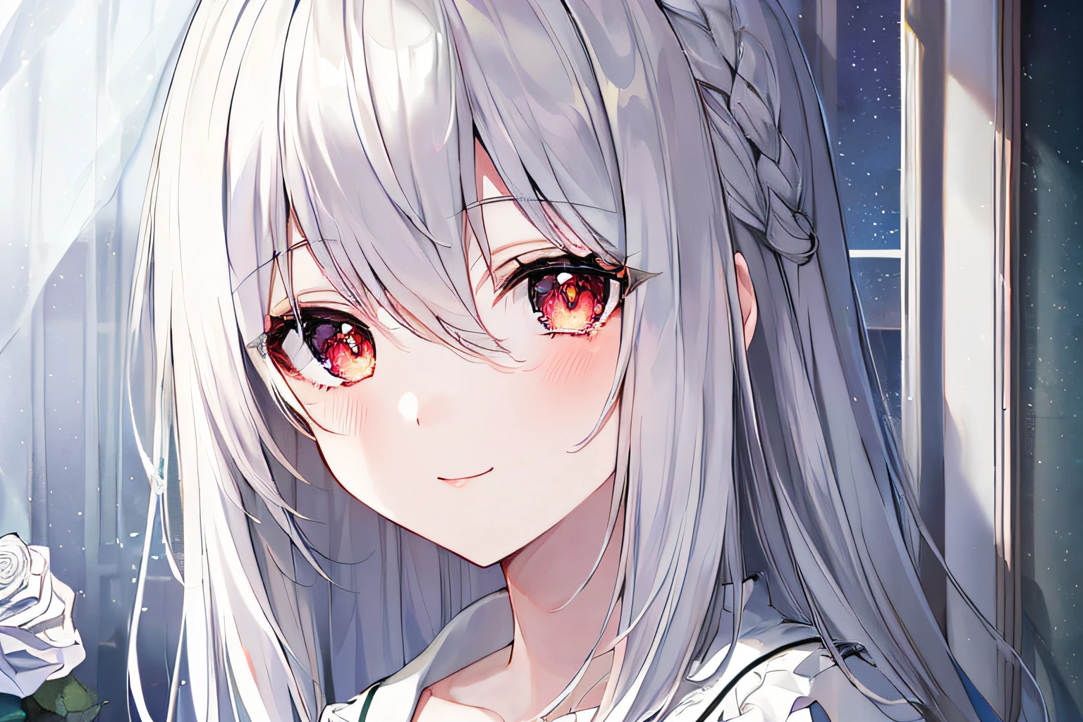 1girl, full body, denim photo, (Rembrandt), illustration, (masterpiece), (best quality), (ultra_detailed), finely detail, (Depth of field), , glove, long hair, star\ (symbol\), looking at viewer, (silver hair:1.2), red eyes, upper body, hair ornament, :p, frills, pink shirt, smile, sleeveless, shirt, idol, symbol-shaped pupils, hands up, sleeveless, shirt, idol, symbol-shaped pupil, bangs, side up, star-shaped pupil, arms up, skirt pulling, roaring twenties, isometric, seen from above, sky, flowerscliff