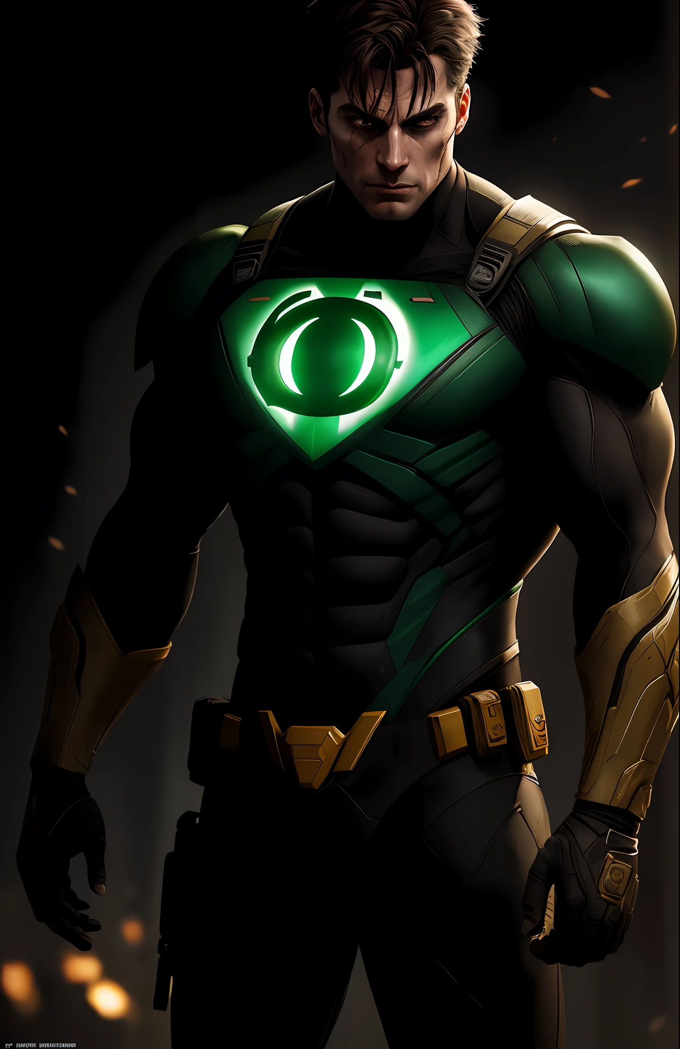 (dark shot: 1.1), epic realistic, Superman Green Lantern from DC, yellow gradient, black, brown and magenta color scheme, grunge aesthetics!!! graffiti tag wall background, art by Greg Rutkowski and artgerm, soft cinematic light, Adobe Lightroom, darkroom, HDR, intricate, highly detailed, (depth of field: 1.4), faded, (neutral colors: 1.2), (hdr: 1.4), (muted colors: 1.2), hyper-detail (artstation: 1.4), cinematic, warm light, dramatic light (complex details: 1.1)