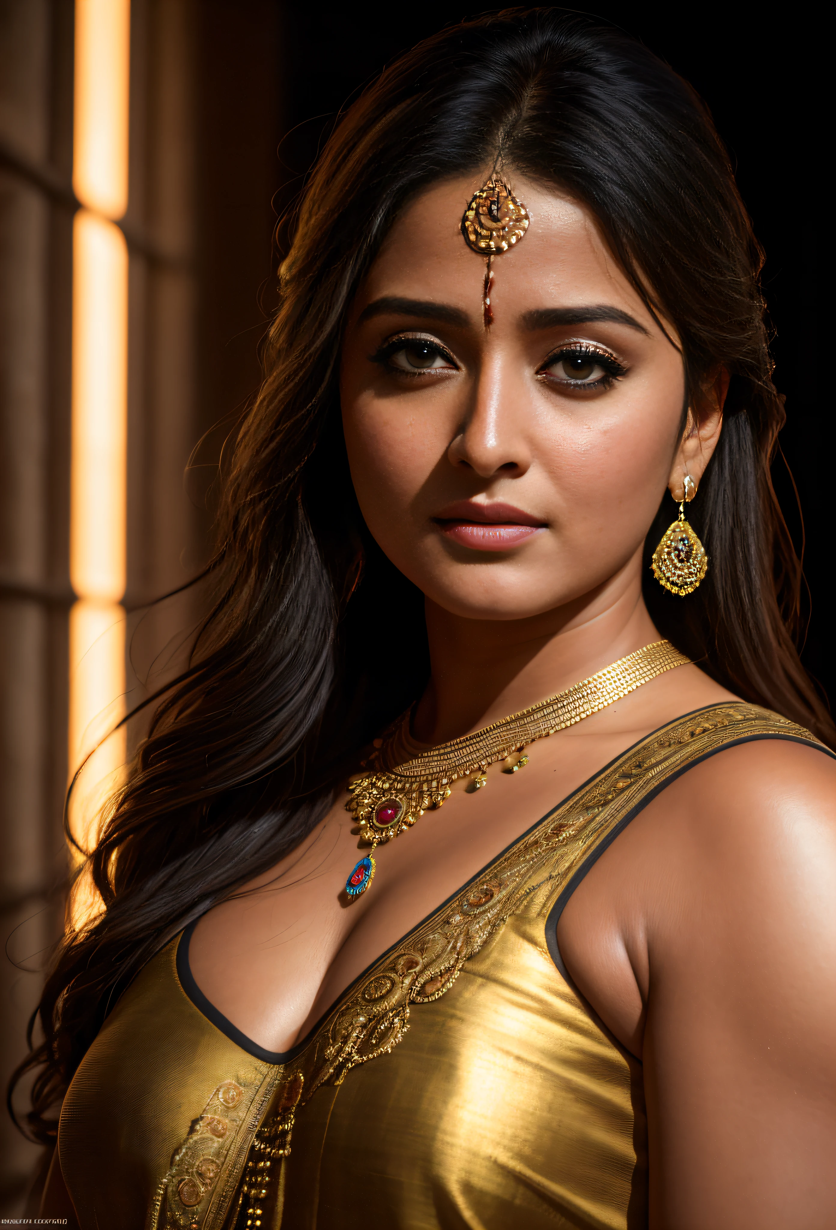 photorealistic, photography, face of Indian actress Anushka shetty, masterpiece, realistic, realism, photorealism, high contrast, photorealistic Artstation 8k HD digital art trend of high definition and detailed realistic skin texture, ultra detail, realistic skin texture, armature, best quality, ultra high definition, (photorealistic:1.4),, high resolution, detail, raw photo, Re sharp, by Lee Jefferies Nikon D850 Film Stock Photo 4 Kodak Portra 400 Camera F1.6 Lens Rich Color Ultra Real Realistic Realistic Textures Dramatic Lighting Unreal Engine Trending at Art Station Cinestill 800,