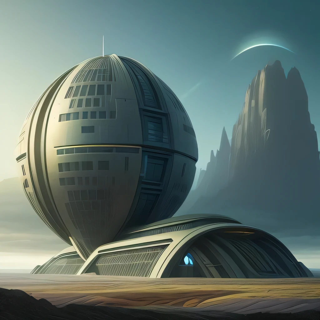 a building in a stunning landscape, science fiction