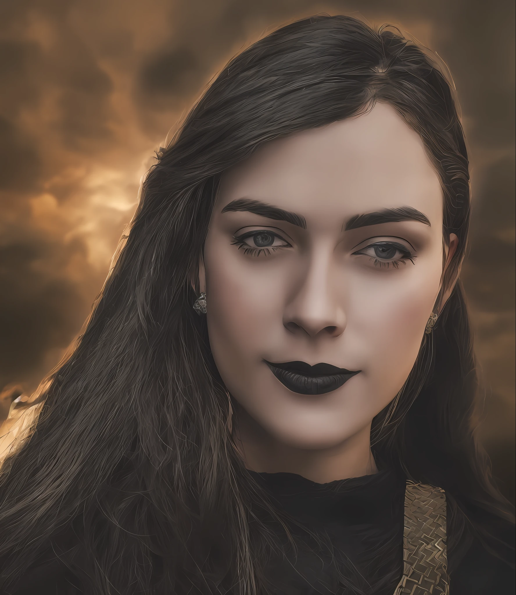 Model with original human face, human face faithful to image upload, human face, torso (heavy gothic armor spikes shoulders use lora), (highly detailed skin: 1.2), 8k uhd, dslr, soft lighting, high quality, film grain, Fujifilm XT3, mordor scenery, sauron ghost in the background