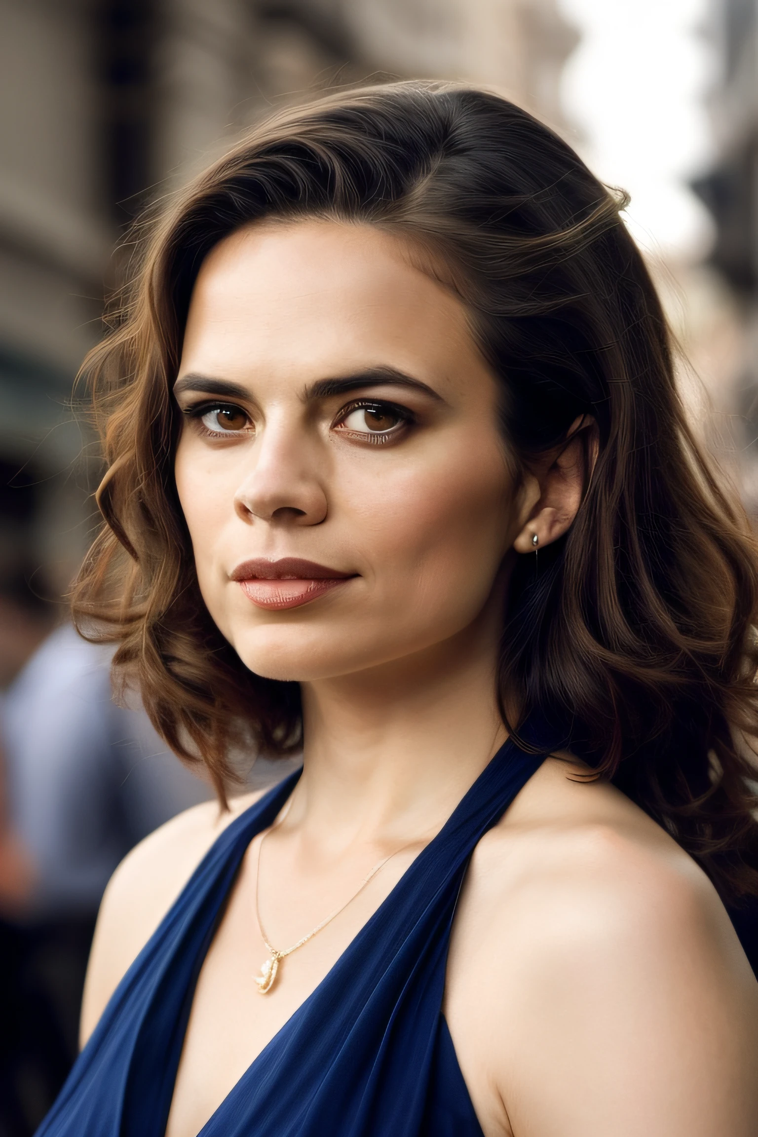 Beautiful woman, Hayley Atwell, wearing a red maxi dress, (long curly hair), detailed eyes, highly detailed, modelshoot style, (extremely detailed CG unity 8k wallpaper), full shot body photo of the most beautiful artwork in the world, downtown fashion top model, professional majestic oil painting by Ed Blinkey, Atey Ghailan, Studio Ghibli, by Jeremy Mann, Greg Manchess, Antonio Moro, trending on ArtStation, trending on CGSociety, Intricate, High Detail, Sharp focus, dramatic, photorealistic painting art by midjourney and greg rutkowski