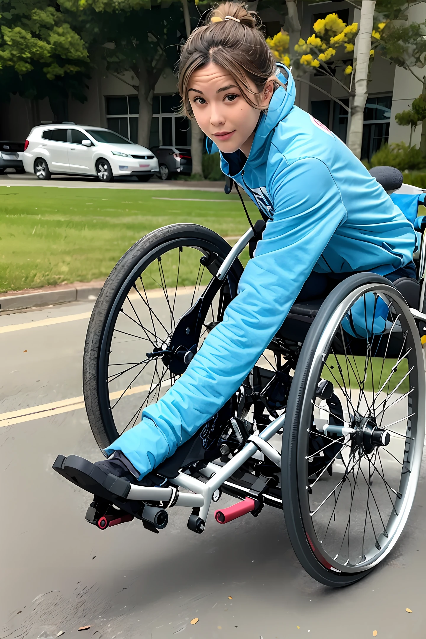 Wheelchair racing, off-road tires, V6 engine,
