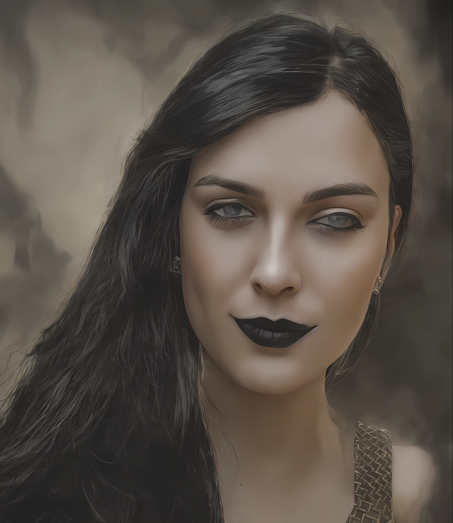 Model with original human face, human face faithful to upload image, human face, hair in the wind, bluish black hair, intriguing challenging look, torso (heavy gothic armor spikes shoulders use lora), (highly detailed skin: 1.2), 8k uhd, dslr, soft lighting, high quality, film grain, Fujifilm XT3, mordor scenery, sauron ghost in the background