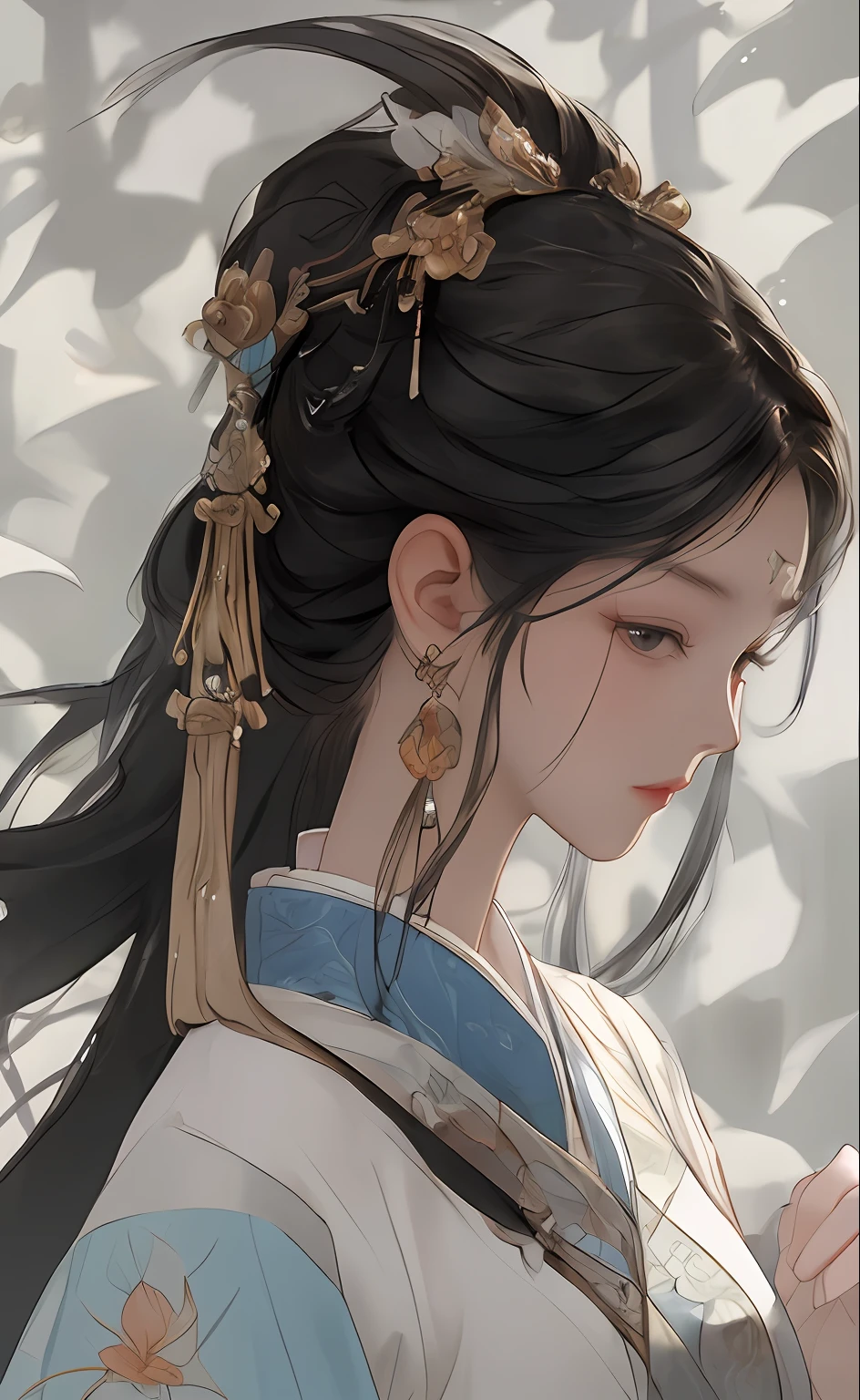 A girl, ancient Chinese costume, whole body, sunshine, clear face, clean white background, masterpiece, super detail, epic composition, ultra HD, high quality, extremely detailed, official art, uniform 8k wallpaper, super detail, 32k