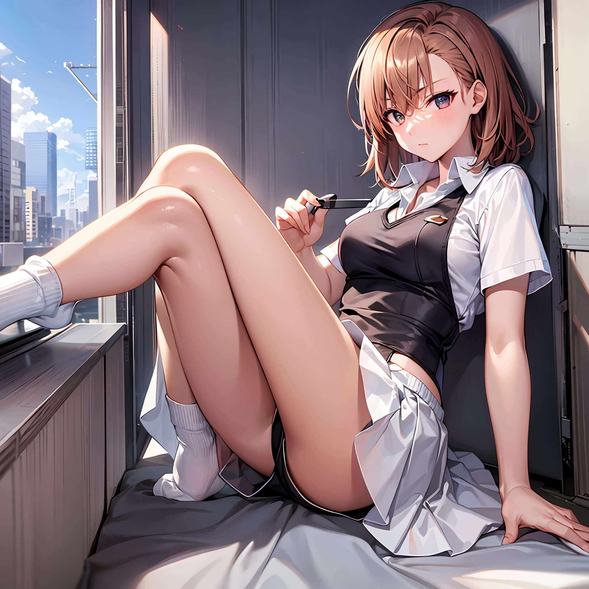 Masterpiece, Best Quality, High Resolution, Misaka Mikoto Beautiful Legs Shorts to wear inside skirt Super best skin White loose socks City Road Shorthair Angry Black spats Kick Legs up Skirt twist
Waiting to start