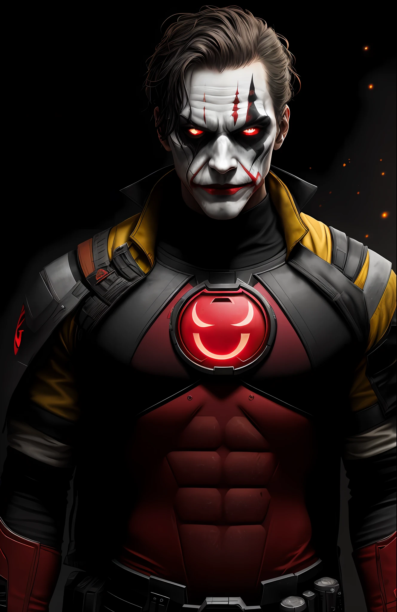 (dark shot: 1.1), epic realistic, Joker Red Lantern from DC, yellow gradient, black, brown and magenta color scheme, grunge aesthetics!!! graffiti tag wall background, art by Greg Rutkowski and artgerm, soft cinematic light, Adobe Lightroom, darkroom, HDR, intricate, highly detailed, (depth of field: 1.4), faded, (neutral colors: 1.2), (hdr: 1.4), (muted colors: 1.2), hyper-detail (artstation: 1.4), cinematic, warm light, dramatic light (complex details: 1.1)