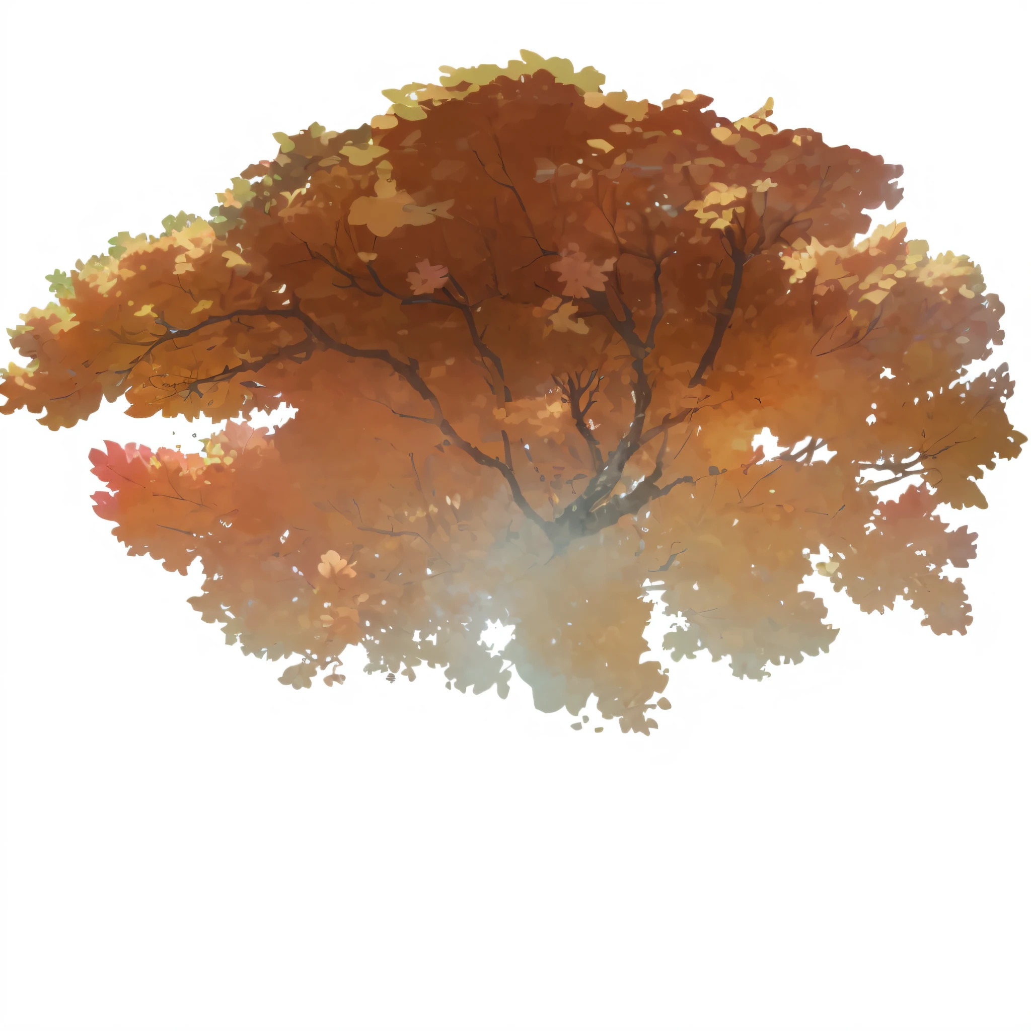 Looking up, there is a picture of a tree on white background, background art, made with anime painter studio, wind blowing leaves, surreal autumn, painted in high resolution, low detail. Digital painting, drawn in anime painter studio, maple tree, digital painting, no gradient, soft diffuse autumn light, background artwork, fantasy tree, no text