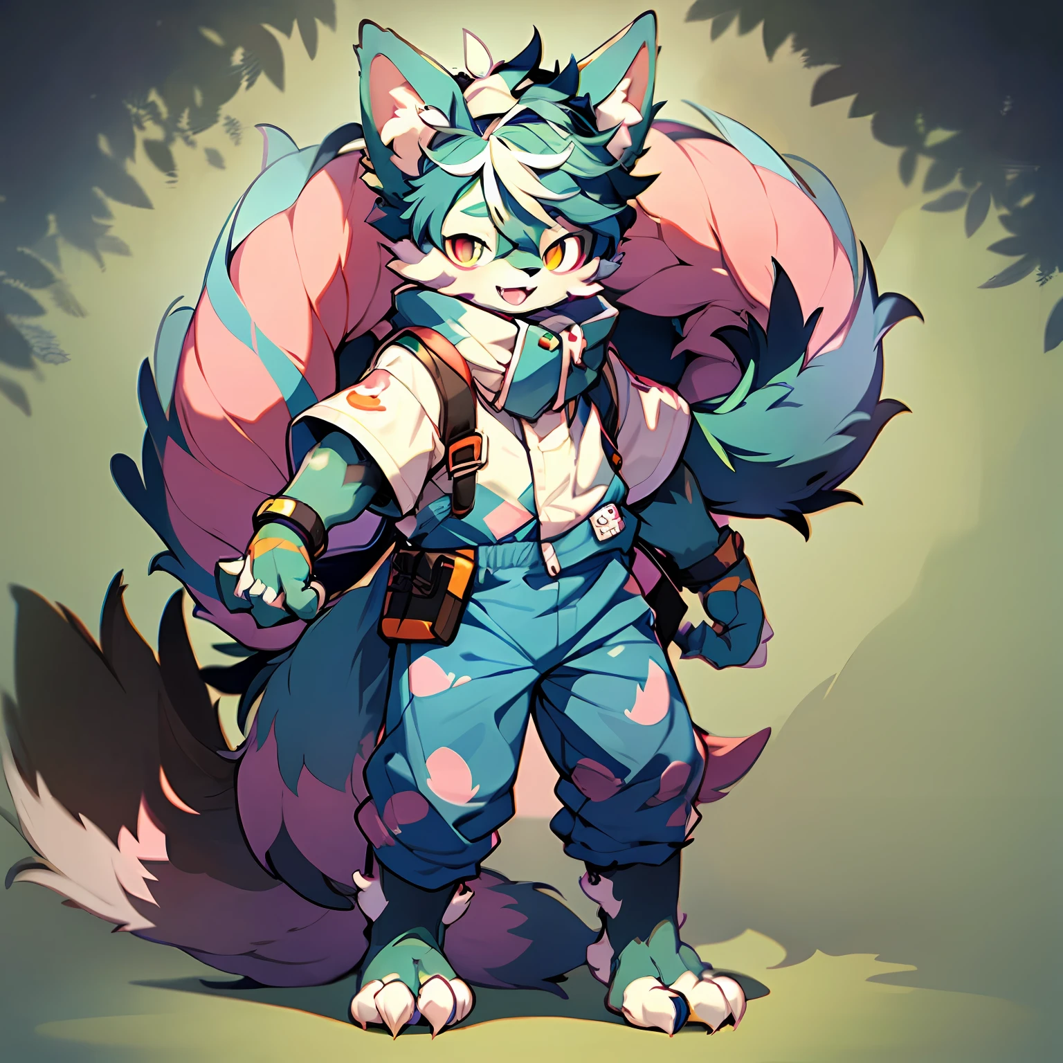 Furry Canine Forelimb Legs and Feet Standing Shota  Overall Blue Head, Arms, Body and Legs with Green Pattern All Body Pink Meat Pad Eyes Blue Furry No Clothing Two Ears