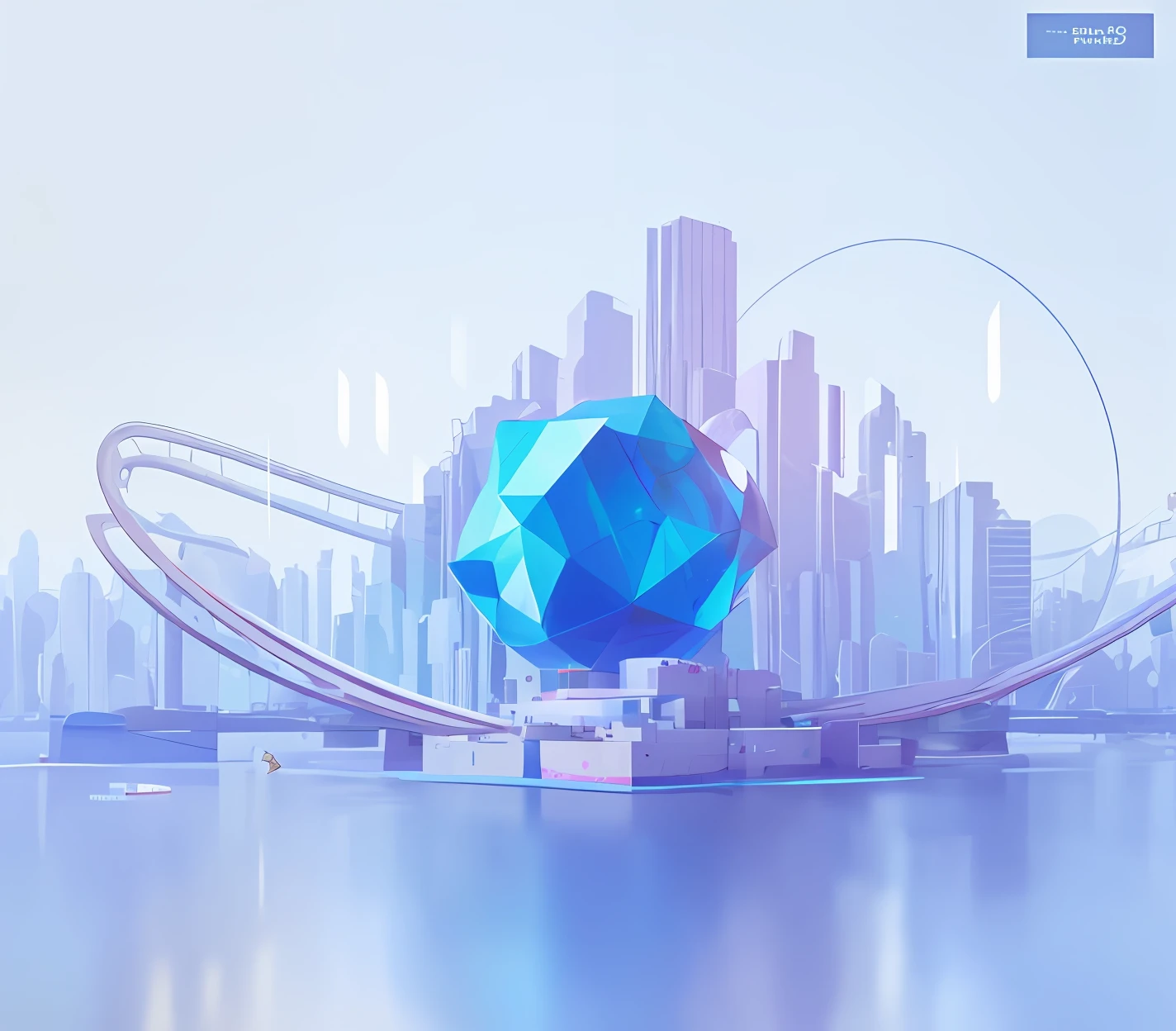 there is a picture of a futuristic city with a blue cube, geometric futuristic cityscape, geometric 3d render, geometric 3 d render, 3d abstract render overlayed, stylized 3 d graphics, cycles4d render, low polygons illustration, blue realistic 3 d render, smooth 3 d illustration, smooth 3d illustration, fractal buildings