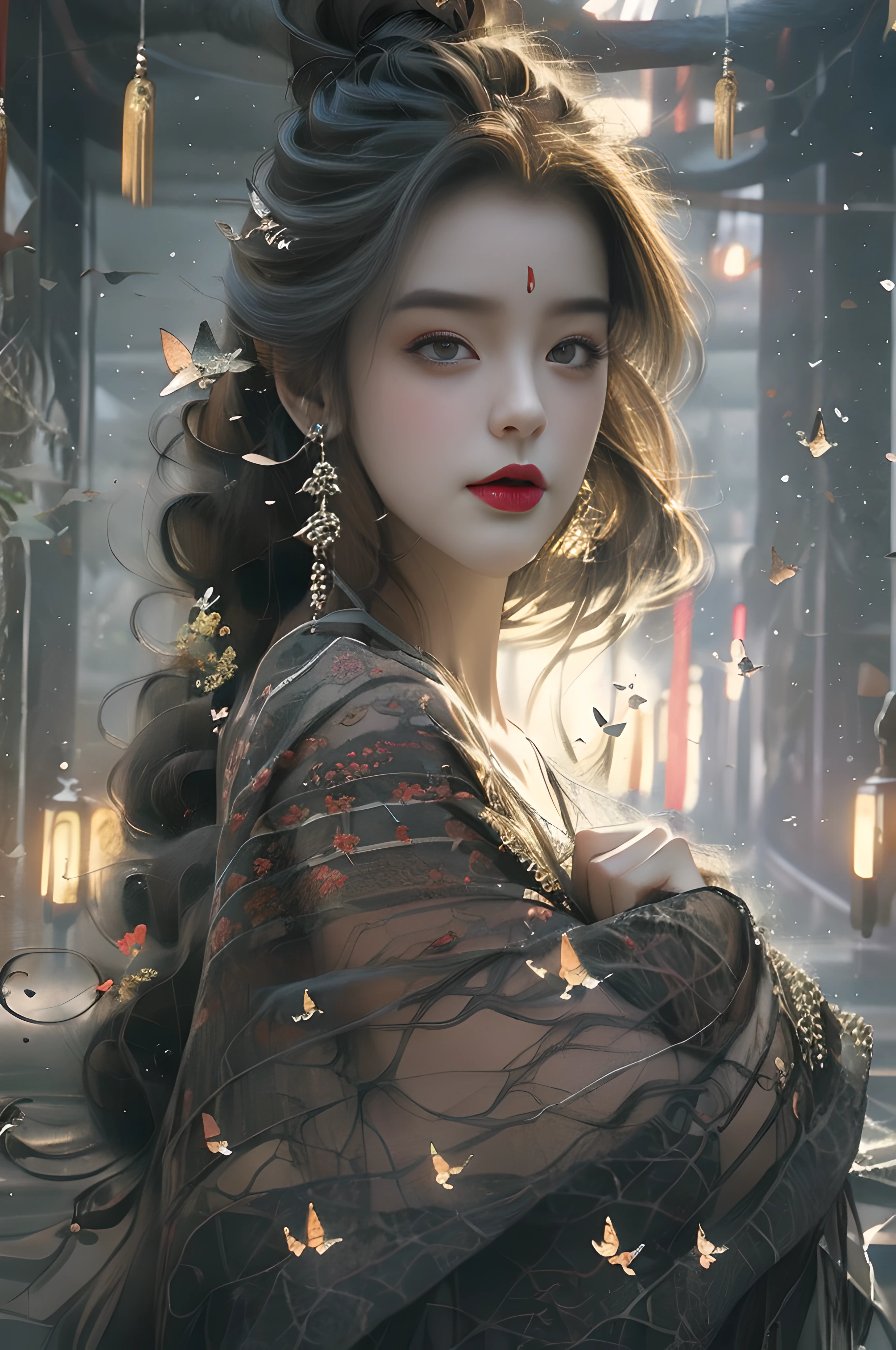 (High resolution: 1.2), (Best quality)), (Masterpiece), (detailed), (A girl), wearing ancient Chinese clothes, (long hair fluttering: 1.3), posing in Chinese Tai Chi, showing only the upper body, showing an elegant, mysterious and dynamic ink painting style against the background of ink splashes, creating a harmonious and balanced atmosphere with color tones and shade changes.