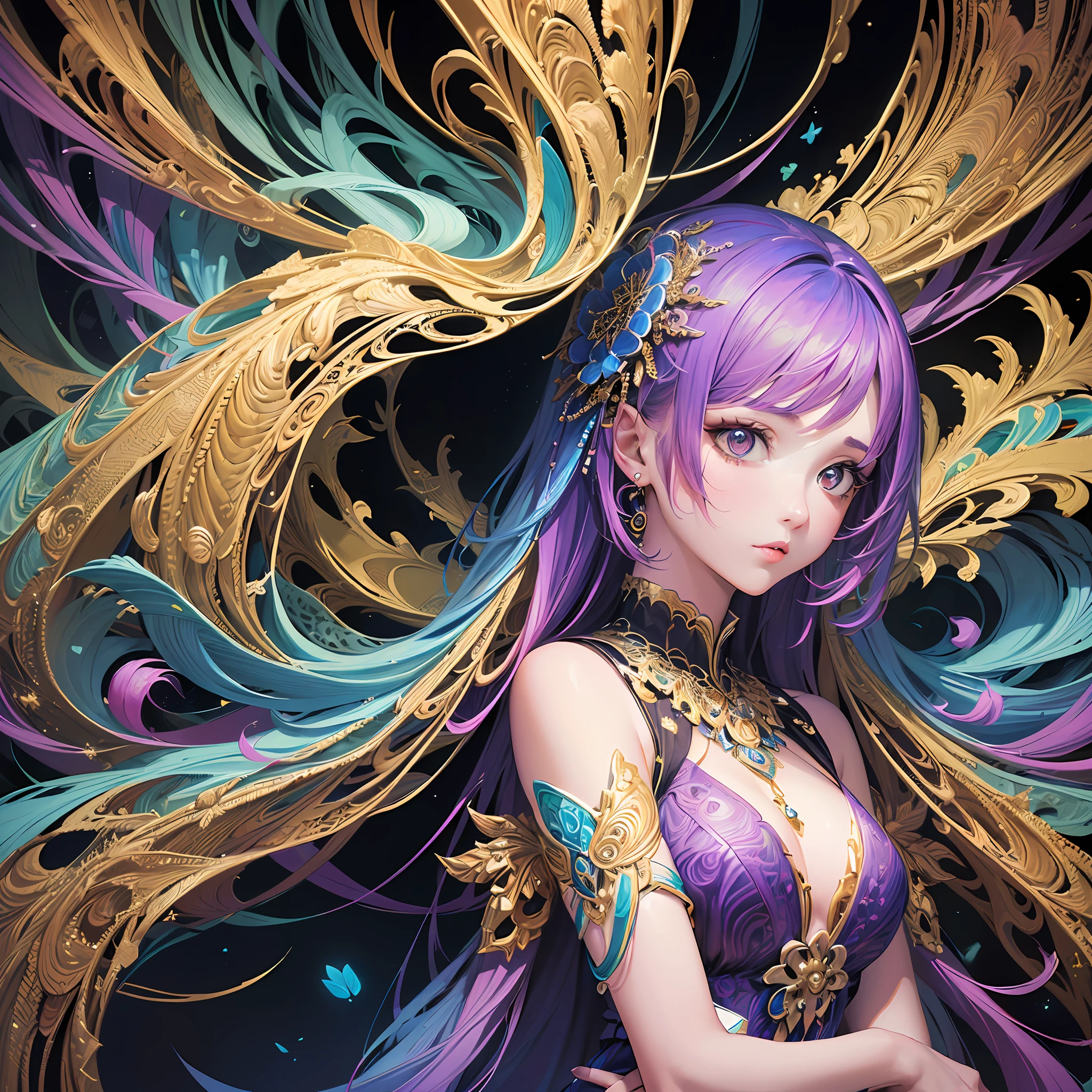 (masterpiece, top quality, best quality, official art, beautiful and aesthetic:1.2), (1girl:1.3), extremely detailed,(fractal art:1.2),colorful,highest detailed,(zentangle:1.2), (dynamic pose), (abstract background:1.5), (treditional dress:1.2), (shiny skin), (many colors:1.4), upper body --auto