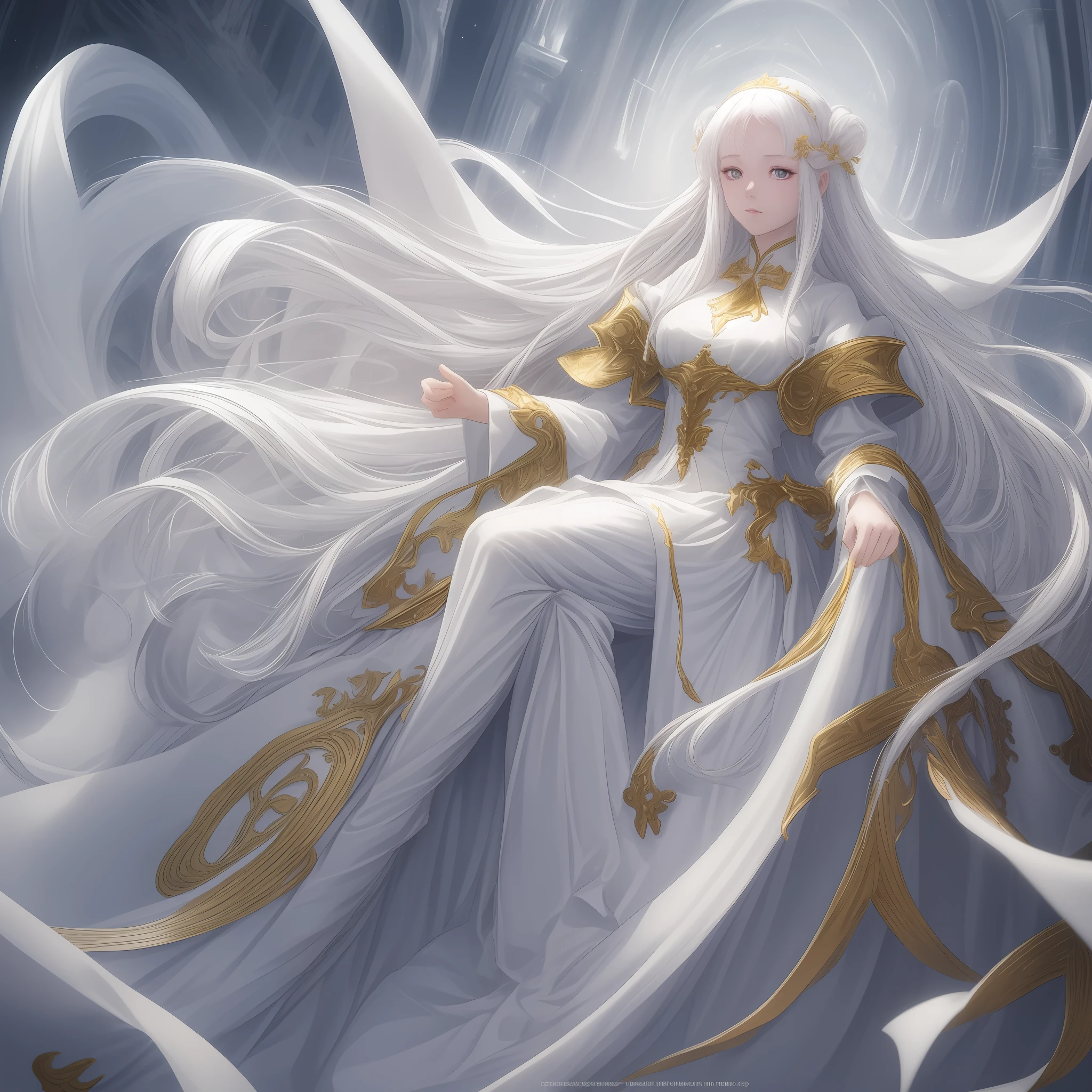 Anime Old Man Long Hair and White Dress, Wearing a Golden Crown, Beautiful Celestial Mage, Anime Goddess, Portrait Knight of the Zodiac Old Man, Time Old Man, Time Old Man, White Haired God, Celestial Old Man, Galaxy Old Man, CGSTATION Trend, Guweiz, Anime Fantasy Illustration, Beautiful Fantasy Queen, Ethereal Anime, (((Beautiful Fantasy Old Man)) --auto