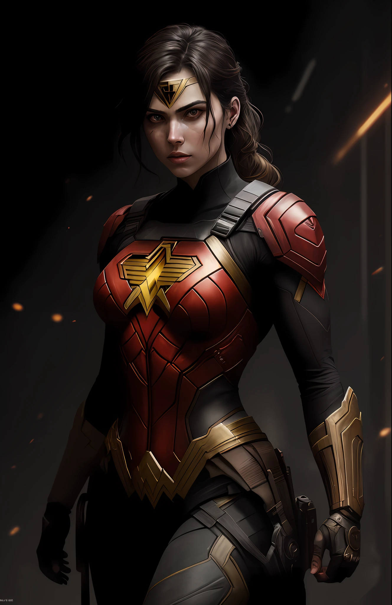 (dark shot: 1.1), epic realistic, Wonder Woman Red Lantern from DC, yellow gradient, black, brown and magenta color scheme, grunge aesthetics!!! graffiti tag wall background, art by Greg Rutkowski and artgerm, soft cinematic light, Adobe Lightroom, darkroom, HDR, intricate, highly detailed, (depth of field: 1.4), faded, (neutral colors: 1.2), (hdr: 1.4), (muted colors: 1.2), hyper-detail (artstation: 1.4), cinematic, warm light, dramatic light (complex details: 1.1)