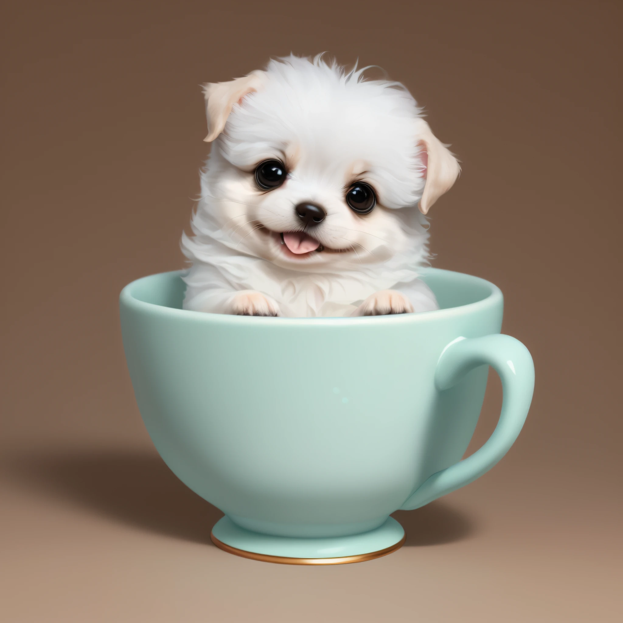 araffe puppy sitting in a tea cup with its tongue out, cute dog, cute animal, kawaii cute dog, cute:2, cute 3 d render, cute adorable, cute artwork, adorably cute, is ((drinking a cup of tea)), super adorable, adorable digital painting, cute! c4d, tea cup, just a cute little thing