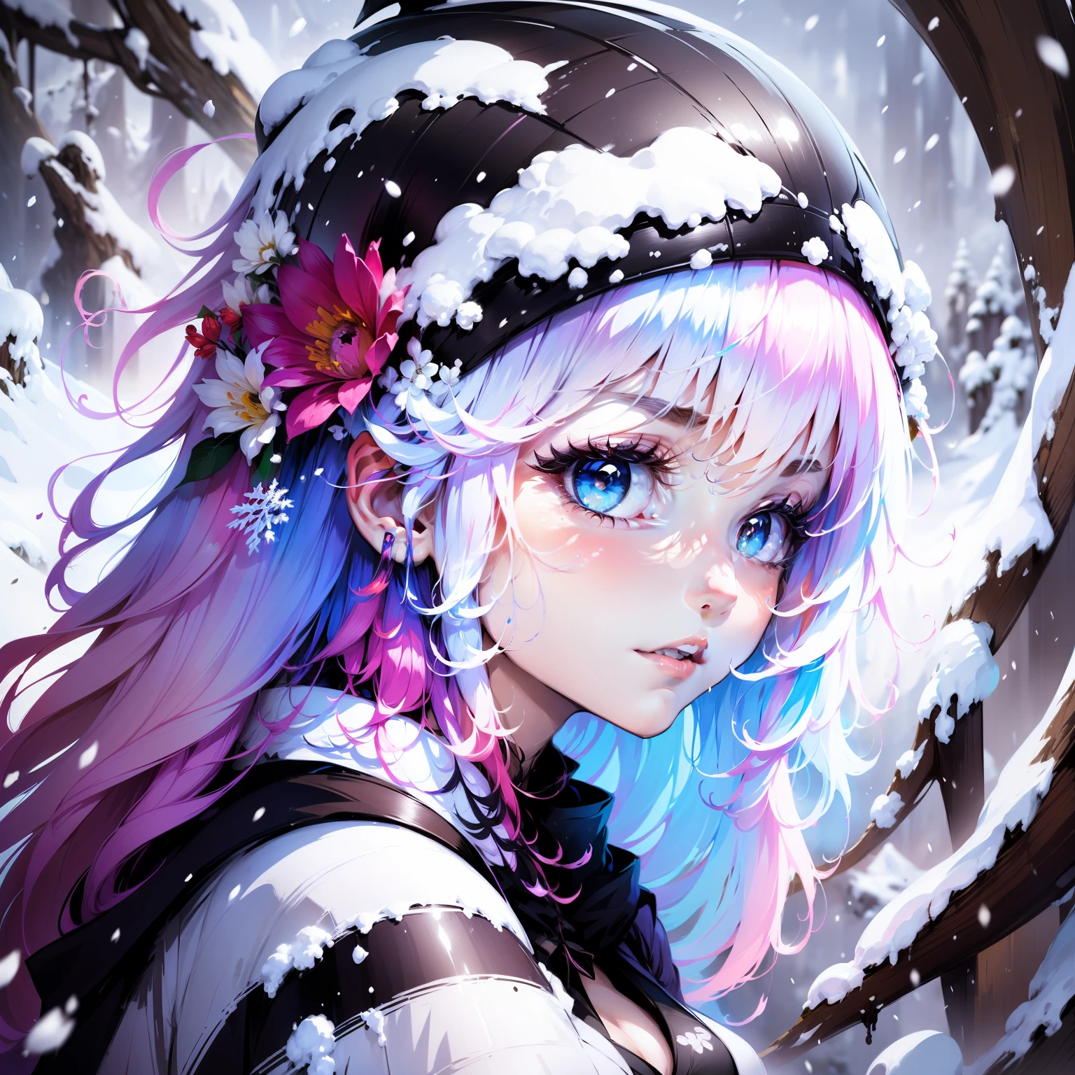 A girl on a snowy mountain