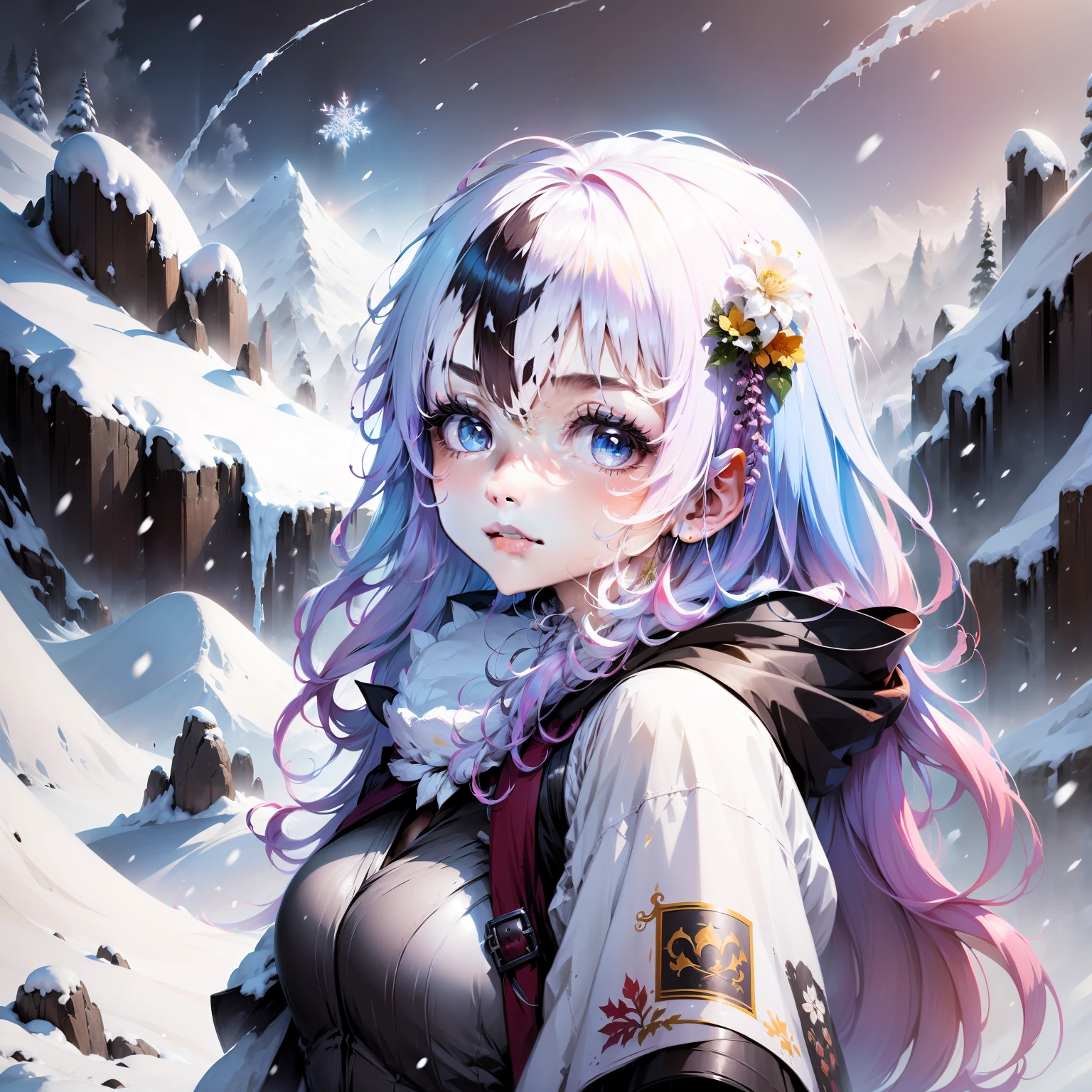 A girl on a snowy mountain