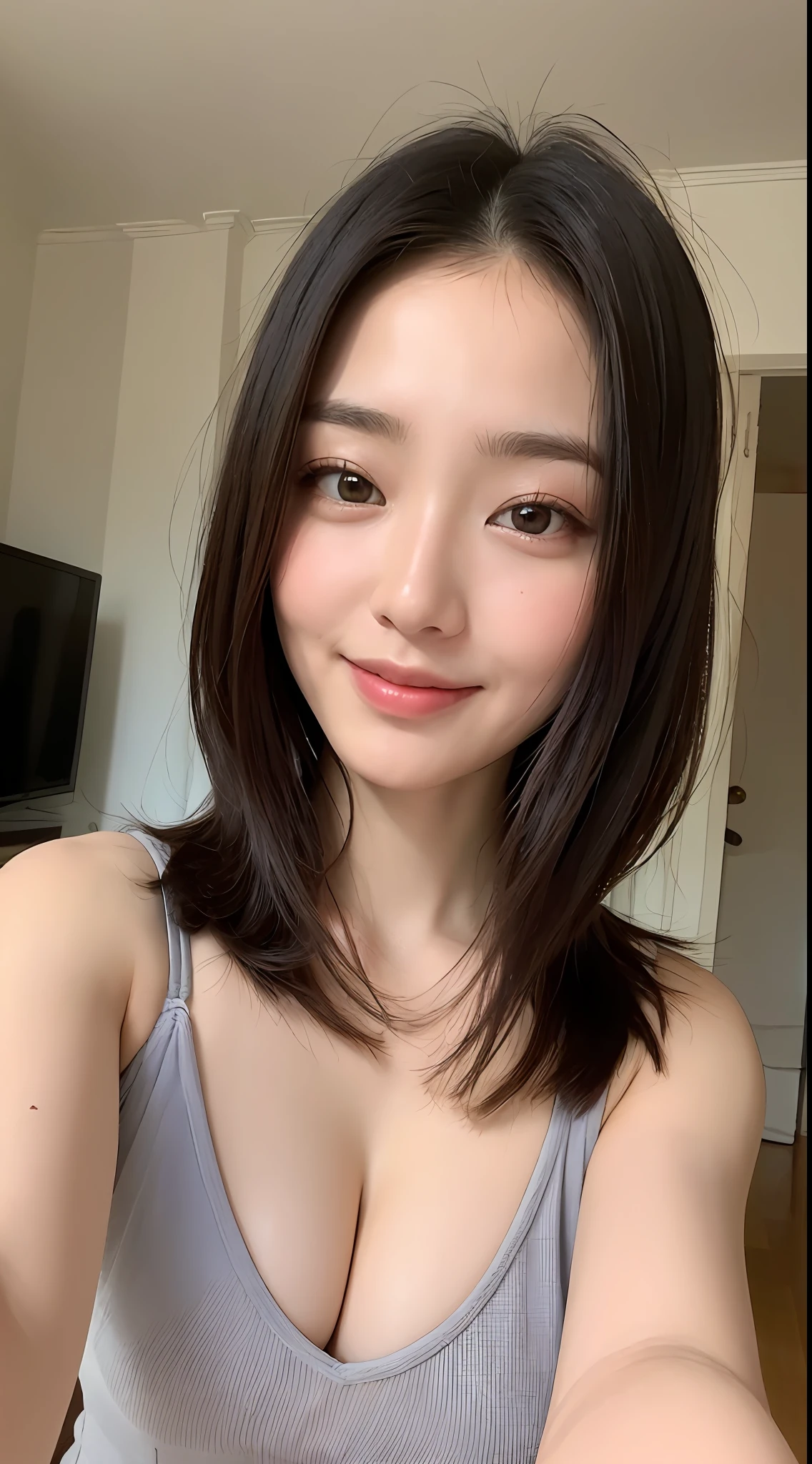 ((Best Quality, 8K, Masterpiece: 1.3)), 1girl, Slim Abs Beauty: 1.3, (Hairstyle Casual, Big Breasts: 1.2), Dress: 1.1, Super Fine Face, Delicate Eyes, Double Eyelids, Smile, Home