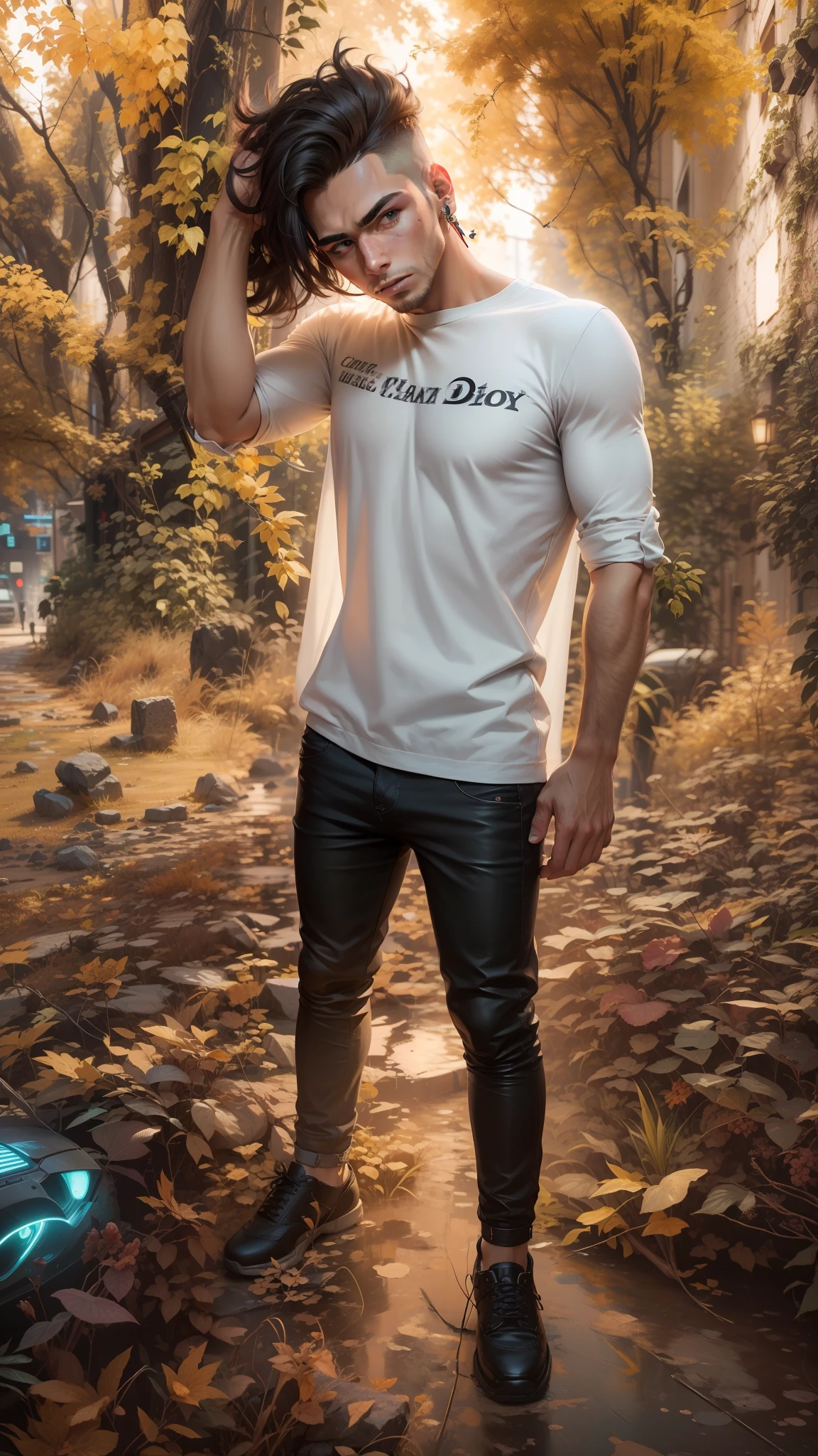 Change background cyberpunk handsome boy, realistic face, 8k, ultra realistic