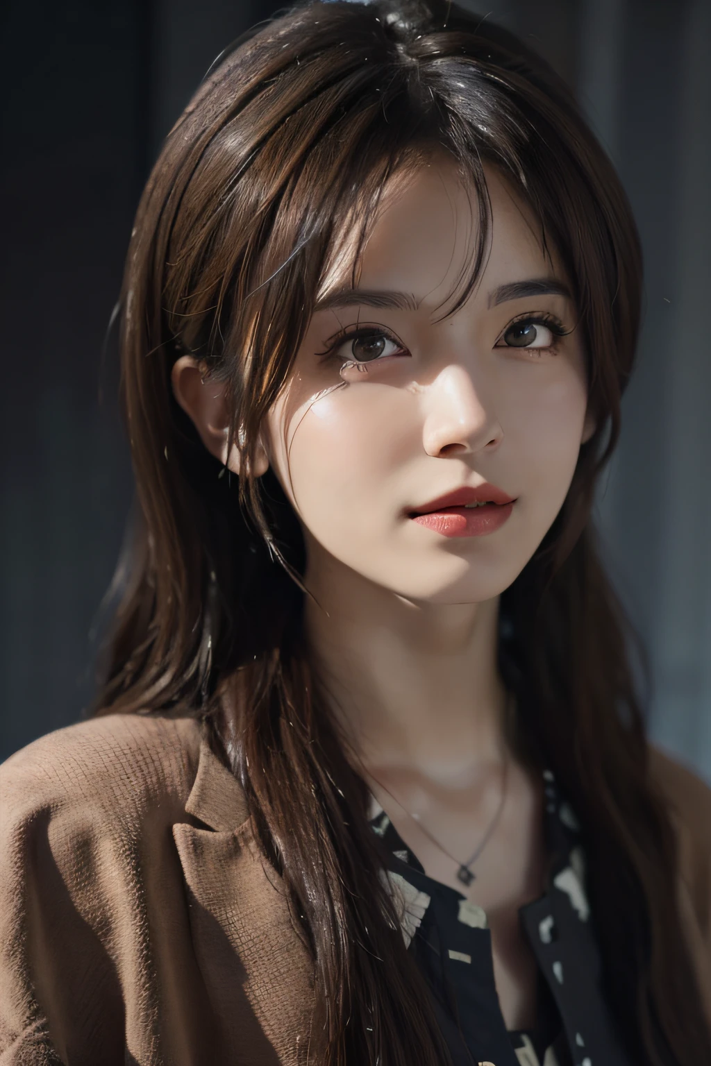 Hyperrealist portrait of female by david hockney and alphonse mucha,fantasy art, photo realistic, dynamic lighting, artstation, poster, volumetric lighting, very detailed faces, 4 k, award winning,, 1girl, in the dark, deep shadow, low key,cowboy shot,(official clothing:1.4) ,long hair,white hair,