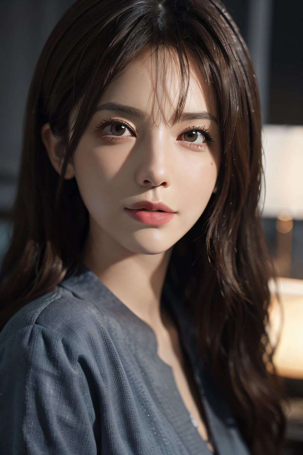 Surrealist female portraits, fantasy art, photorealism, dynamic lighting, artstation, poster, volumetric lighting, very detailed faces, 4k, award-winning, 1girl, in the dark, deep shadows, understated, denim photos, (formal wear: 1.4), long hair,