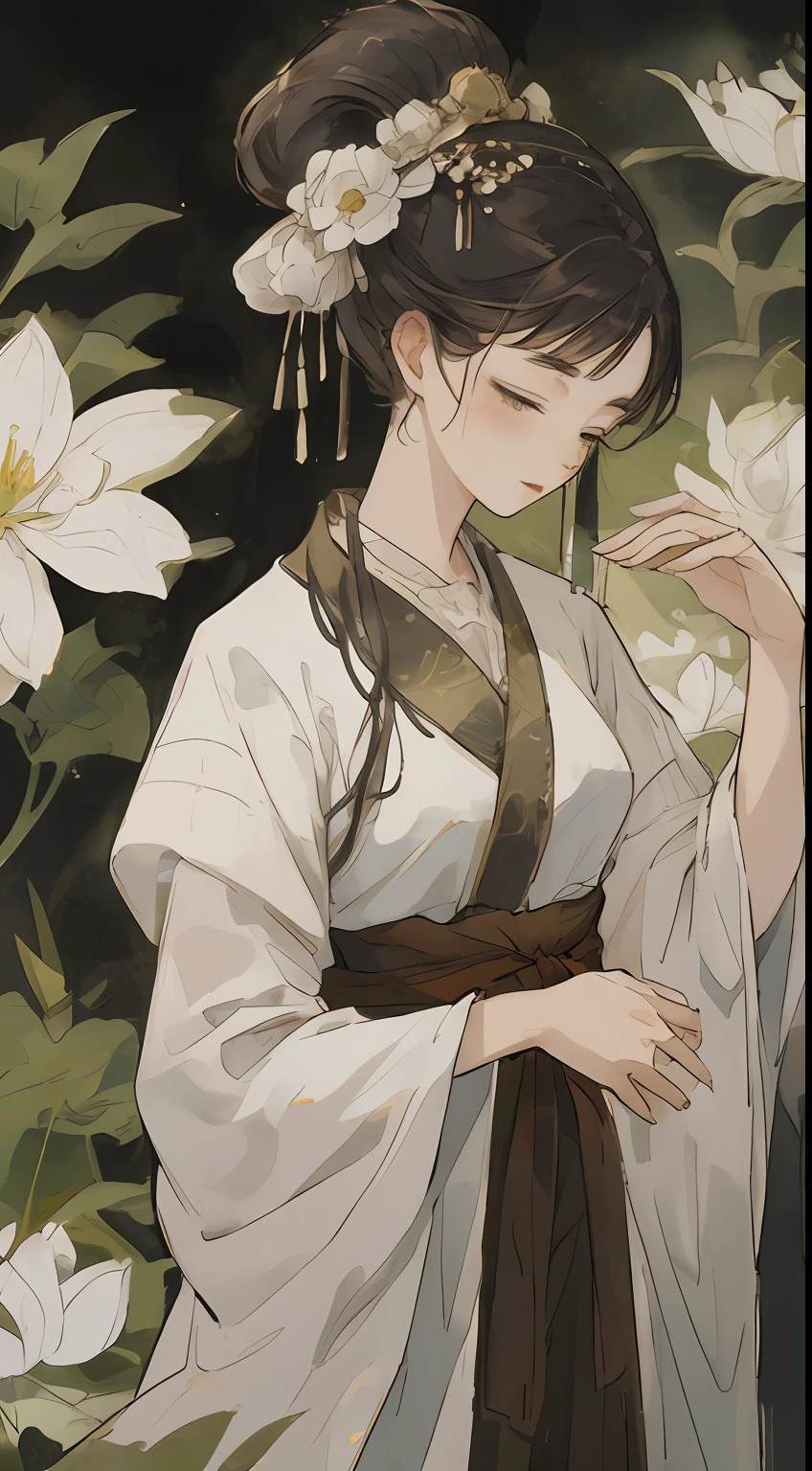 a girl, ancient chinese clothing, full body, sunlight, clear face, clean white background flowers, masterpiece, super detail, epic composition, ultra hd, high quality, extremely detailed, official art, uniform 8k wallpaper, super detail, 32k