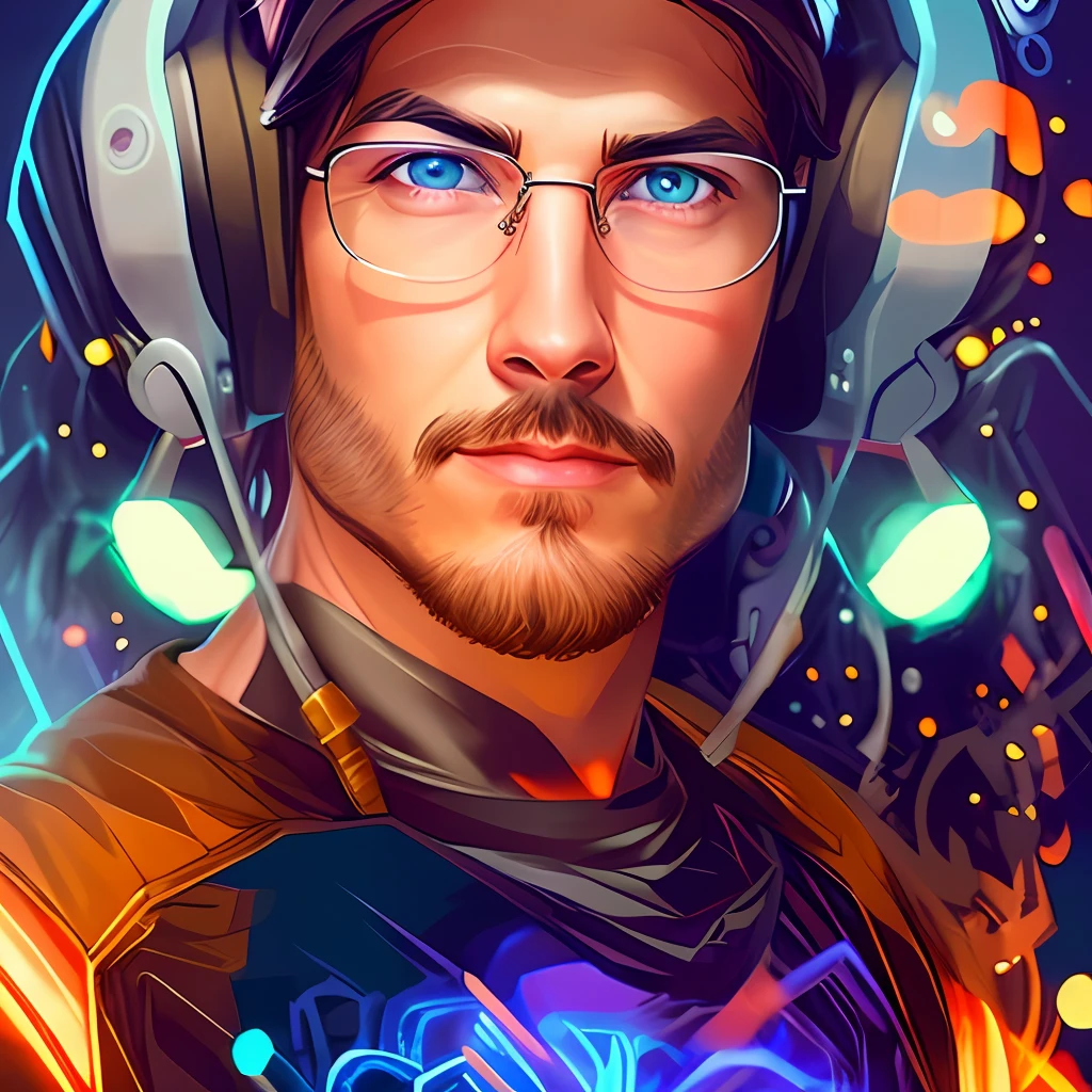 a close up of a man with a beard and glasses, epic portrait illustration, epic digital art illustration, digital fantasy portrait, high quality portrait, artgerm portrait, artgerm jsc, official fanart behance hd, nerdy man character portrait, amazing digital art, incredible digital art, full portrait of electromancer, exquisite digital illustration