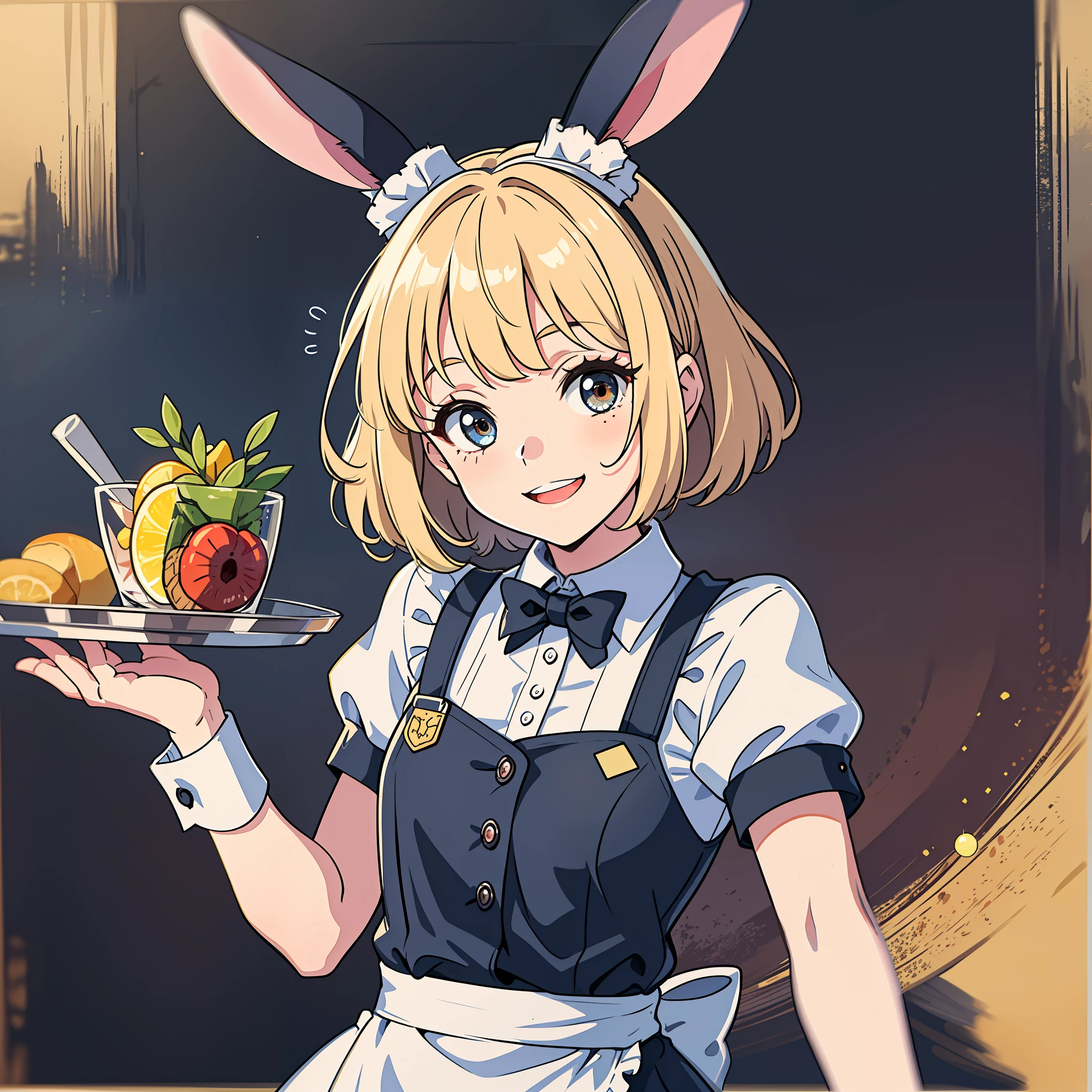 Cute little girl with rabbit ears 12 years old smile waitress Welcome!