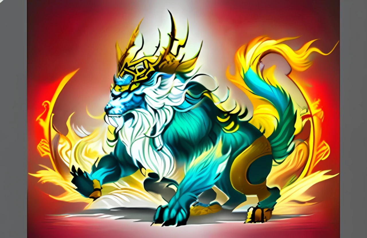 Drawing a mythical creature with a furry red long tail, it symbolizes the Monkey King and Chinese mythology, created in the G Larurian art style, it has detailed artistic representations of Li Kan and Bian Lian, while also adding the Akira element from the Onmyoji to present the fantasy of Gorgula.