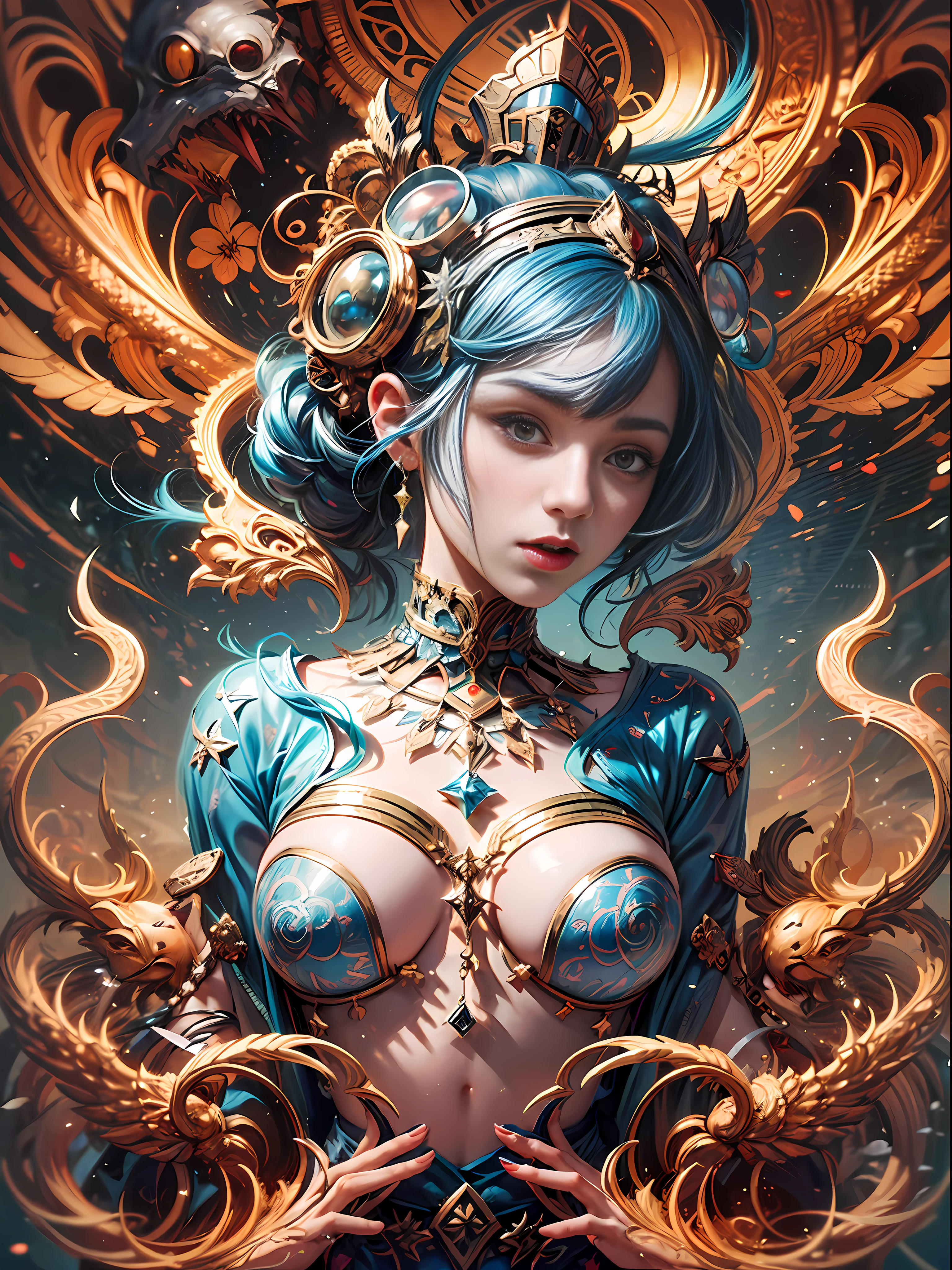 official art, unity 8k wallpaper, ultra detailed, beautiful and aesthetic, masterpiece, best quality, (zentangle, mandala, tangle, entangle), (fractal art:1.3) , 1girl, extremely detailed, dynamic angle, cowboyshot, the most beautiful form of chaos, elegant, a brutalist designed, vivid colours, romanticism, by james jean, roby dwi antono, ross tran, francis bacon, michal mraz, adrian ghenie, petra cortright, gerhard richter, takato yamamoto, ashley wood, atmospheric, ecstasy of musical notes, streaming musical notes visible