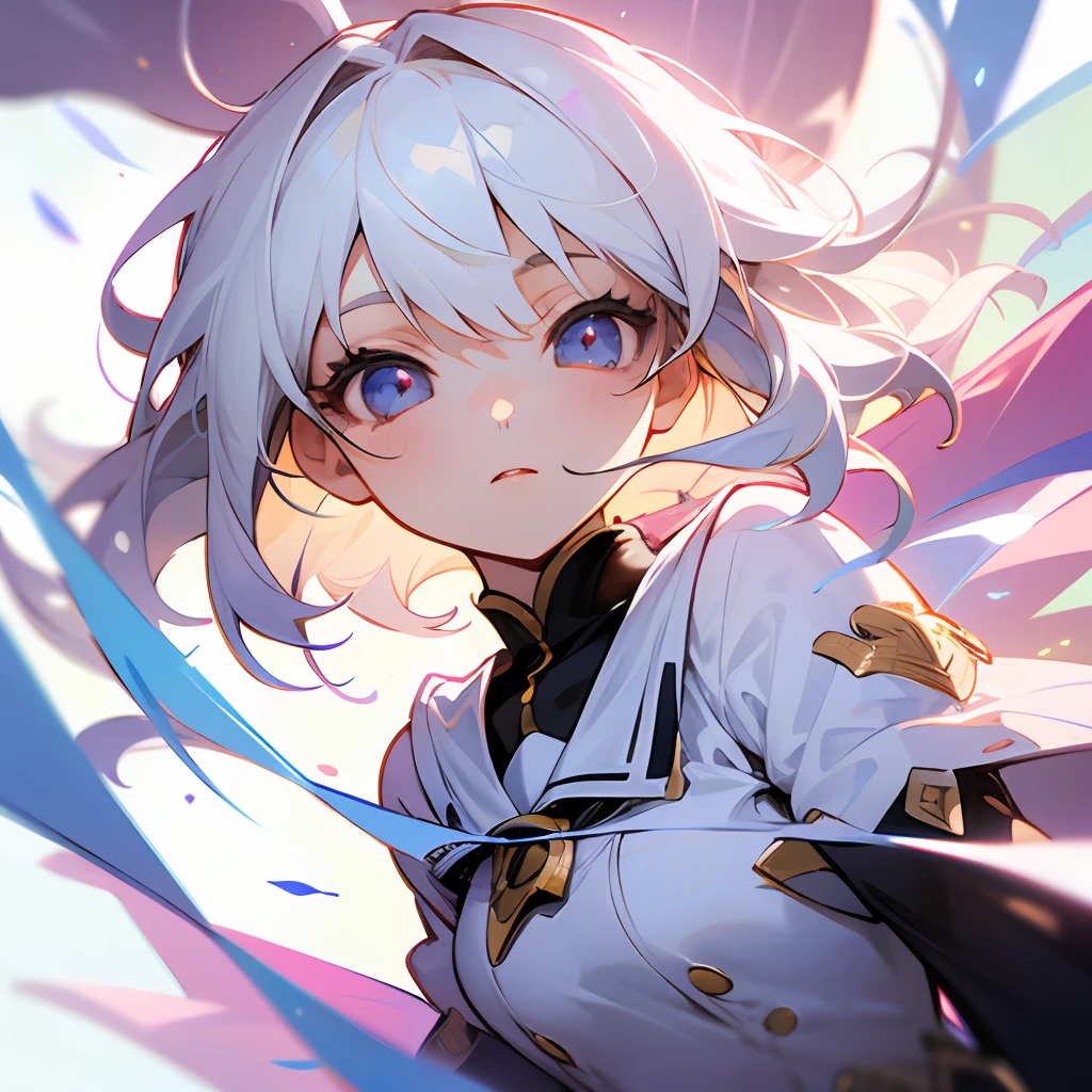 ((Best illustration)), super clear and delicate, dynamic angle, dynamic posture, (1girl), li style, white hair, clear eyes, small body. --auto --s2