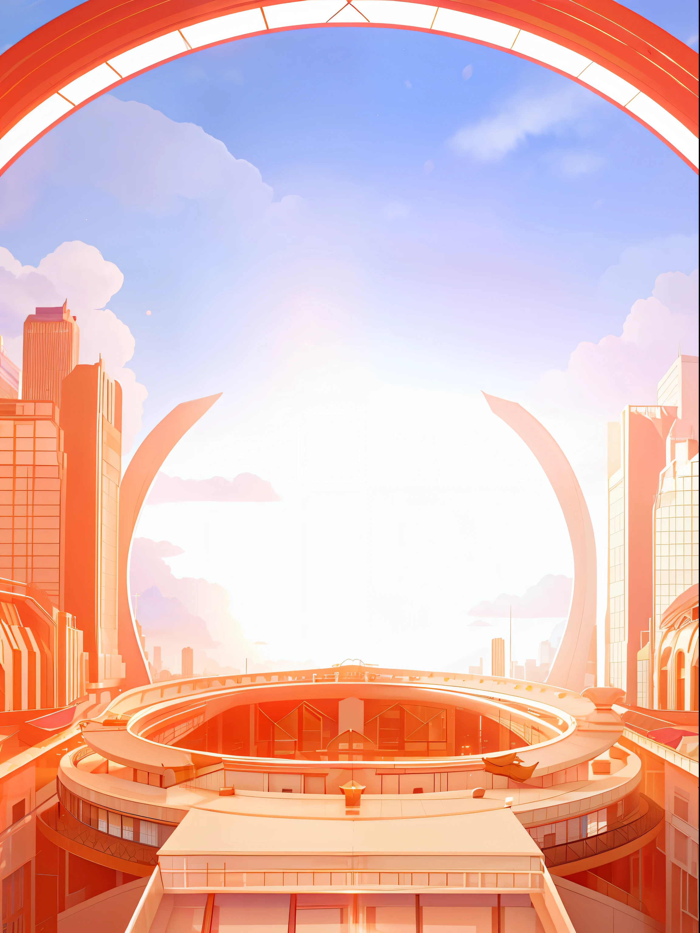 High definition, modern city style, bright light, colorful auspicious clouds, gradient.