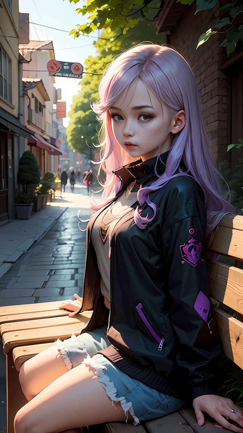 anime girl with long purple hair sitting on a bench in front of a tree, beautiful anime portrait, beautiful anime girl, anime style 4 k, detailed digital anime art, anime art wallpaper 4 k, anime art wallpaper 4k, artwork in the style of guweiz, anime art wallpaper 8 k, guweiz on pixiv artstation, anime wallpaper 4 k --auto