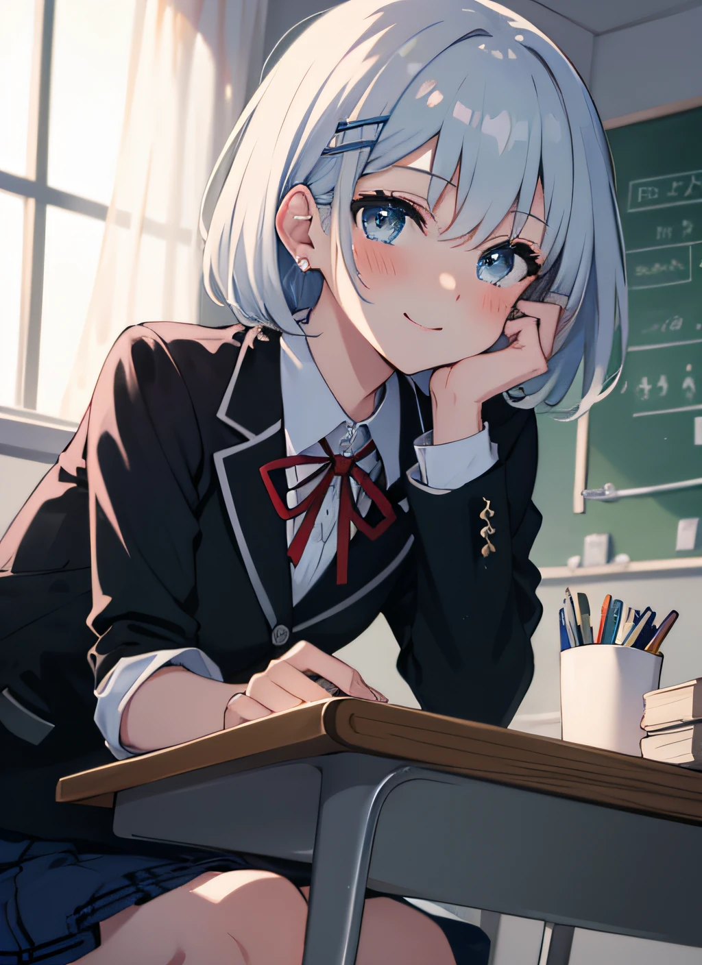 ((masterpiece, best quality:1.2)), (ultra-detailed:1.2), extremely detailed cg,8k,tobiichi origami,(schl1), ( blush:1.1),school,indoors,smile