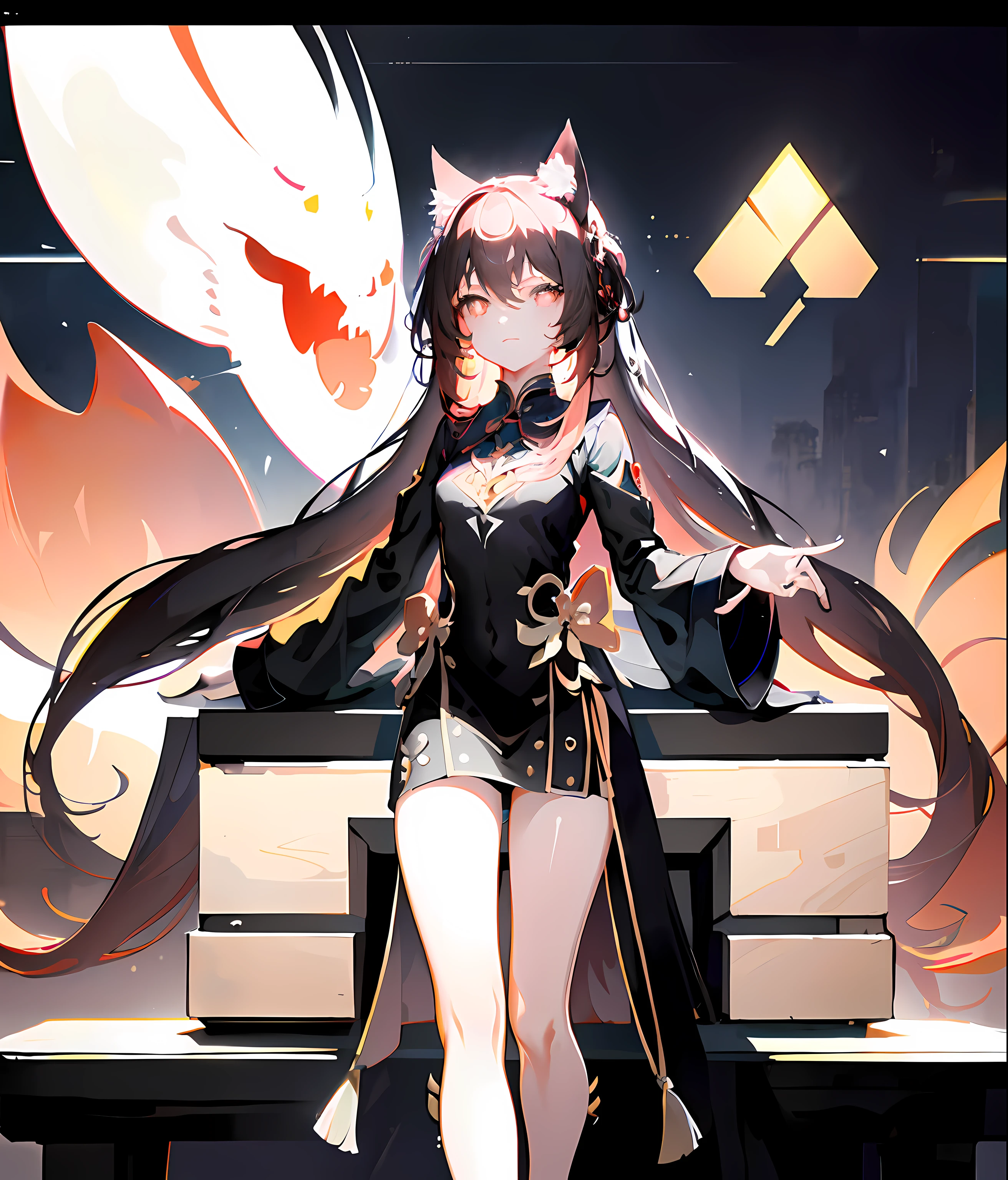 (Solid color: 0.9), (Color: 1.1), (Masterpiece: 1, 2), Best quality, Masterpiece, High resolution, Original, extremely detailed wallpaper, looking at the audience, cat ears, girly, medium breasts, long legs, fair skin, chinoiserie