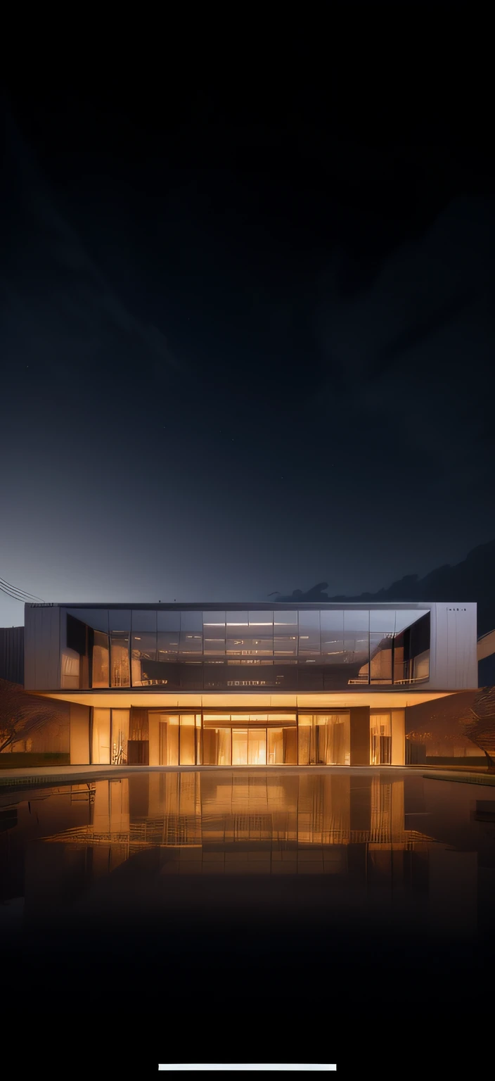 nighttime view of a large building with a reflection in the water, wide angle exterior 2022, by Shen Zhou, by Yi Jaegwan, arhitectural shot, by Zha Shibiao, foster and partners, award arhitectural photography, architectural shot, by Shen Quan, by Ni Yuanlu, by Simon Gaon