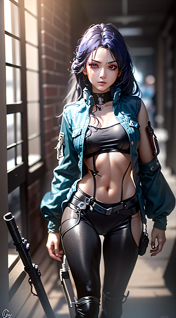 there is a woman in a sexy outfit holding a gun, quiet from metal gear solid, quiet from metal gear solid v, wojtek fus, the style of wlop, bikini + tattered military gear, seductive cyberpunk dark fantasy, [ trending on cgsociety ]!!, cyberpunk 2 0 y. o model girl, ig model | artgerm