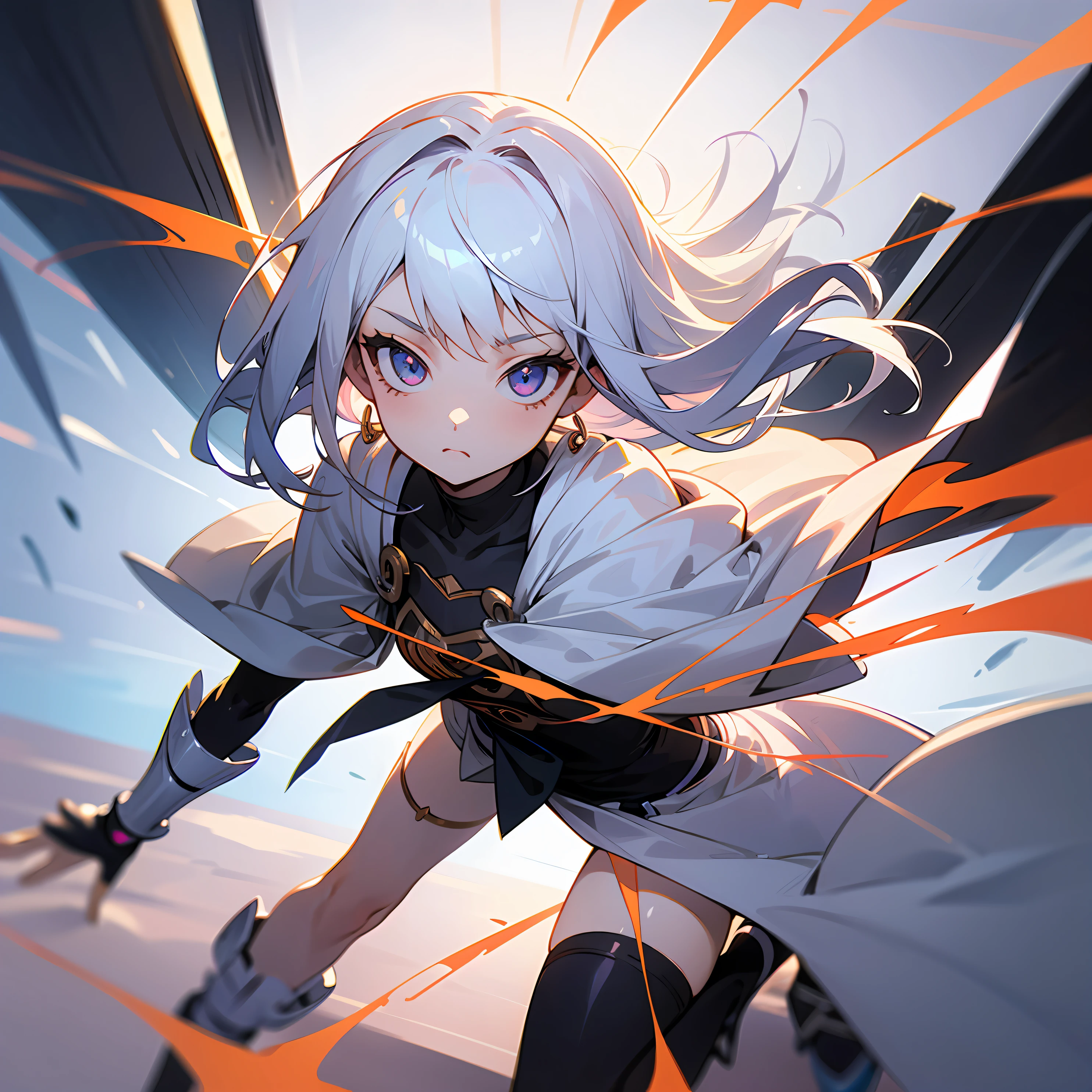 ((Best illustration)), super clear and super delicate, dynamic angle, dynamic posture, (1girl), loli style, white hair, clear eyes, small body, with leg rings.