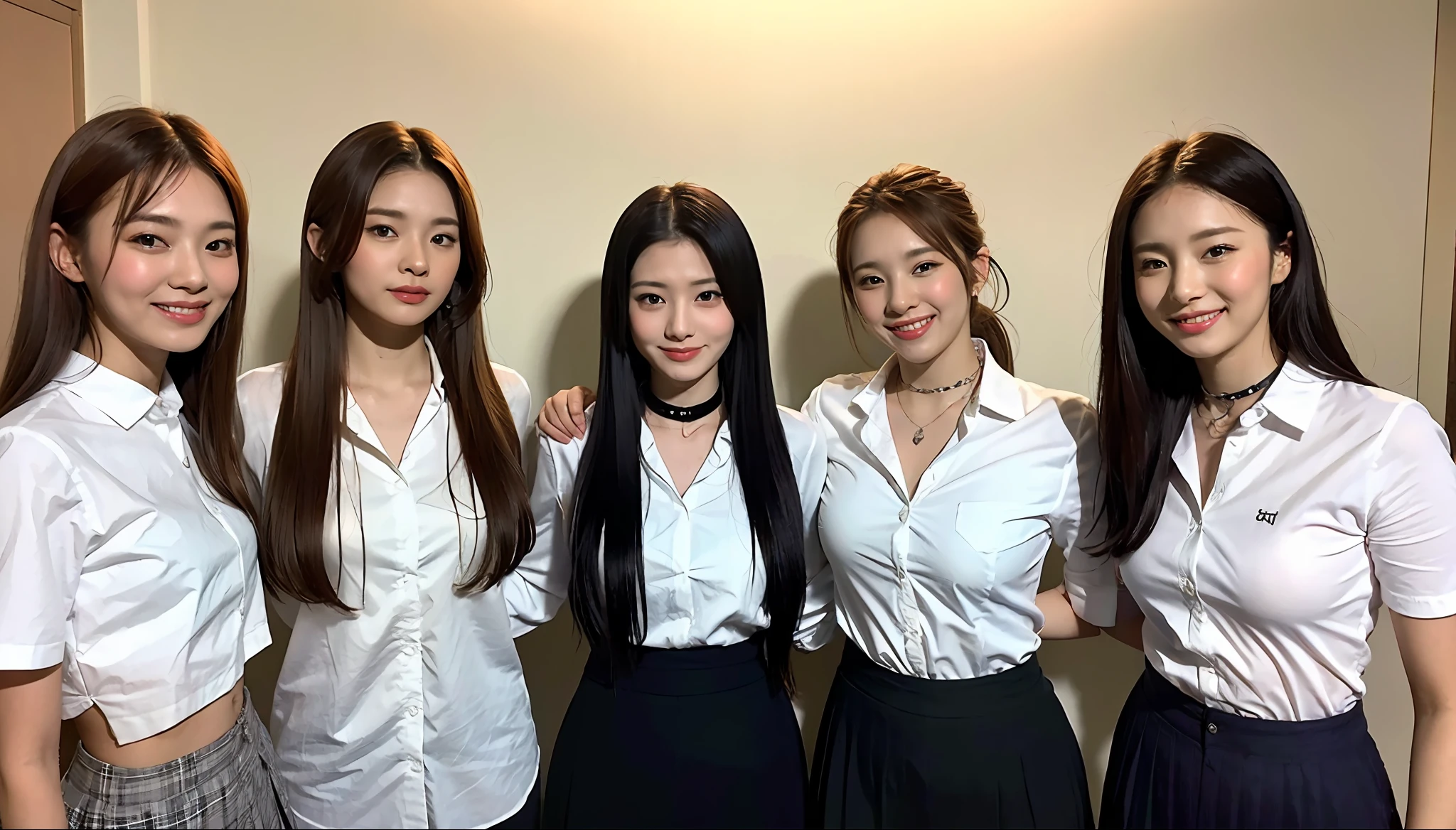 (8k, RAW photo, top quality, masterpiece: 1.2), super detail, super resolution, trio, multiple cute girls, Japan women with slim figures, wearing white shirt with collar