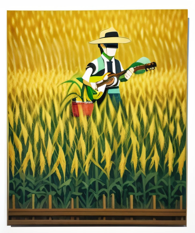 a close up of a painting of a person in a corn field, by Leiko Ikemura, by Watanabe Kazan, by Kagaku Murakami, by Kaii Higashiyama, the scarecrow, by Hiroyuki Tajima, by Maeda Masao, by Kanō Tan'yū, by Chizuko Yoshida