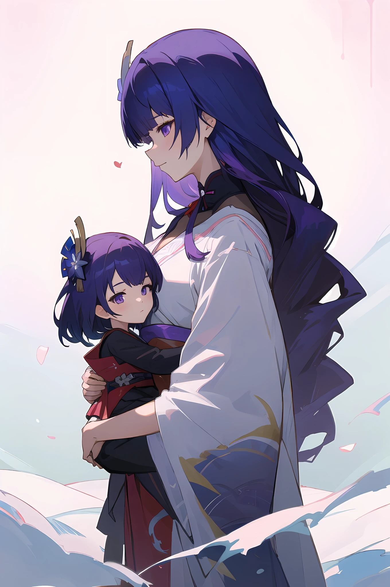 anime image of two women dressed in traditional japanese clothing in snow, palace  a girl in hanfu, wlop and sakimichan, long hair, purple haired deity, characters from azur lane, anime fantasy illustration, from the azur lane videogame, genshin, artwork in the style of guweiz, onmyoji detailed art, two beautiful anime girls, mother and child, symbol of maternal love, mother and child, such as photos of mother and child
