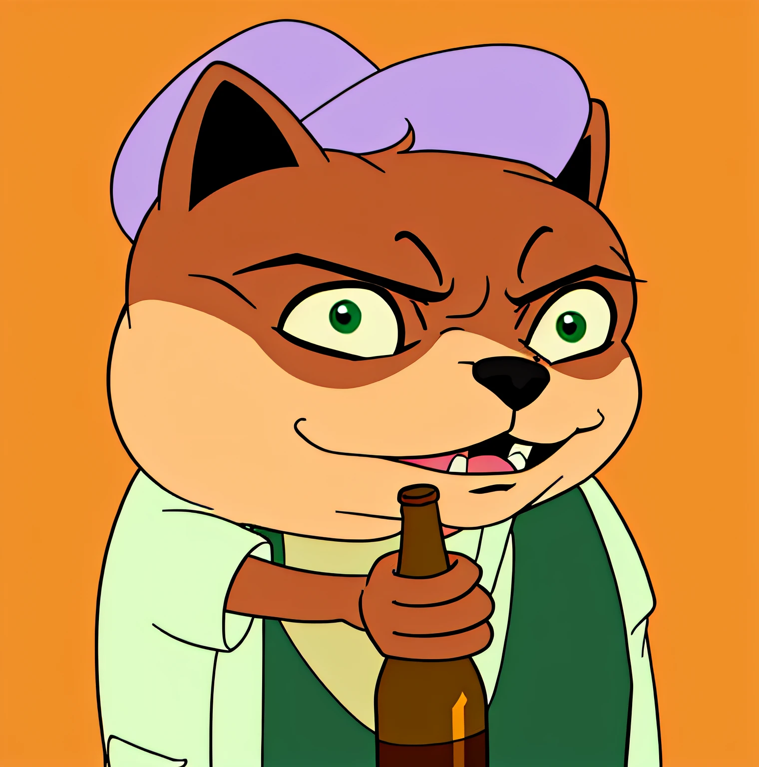 cartoon drawing of a cat with a bottle of beer in its hand, professional furry drawing, sans from undertale, handsome weasel fursona portrait, vinny from vinesauce, stern looking fox in a lab coat, anthropomorphic shiba inu, sans undertale, furaffinity fursona, shiba inu holding a baseball bat